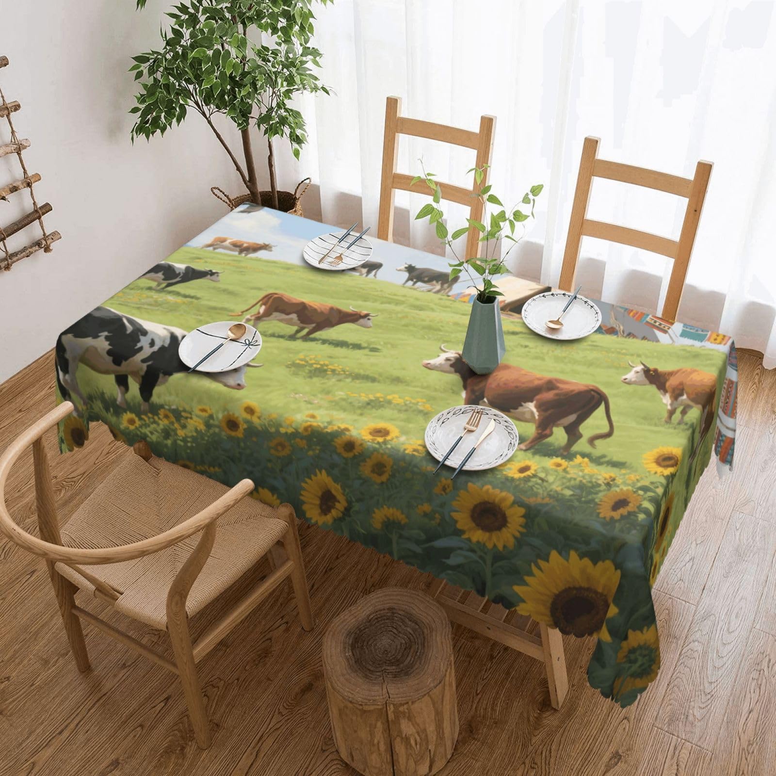 Nappe de table rustique imprimé navajo et tournesols 137x183cm