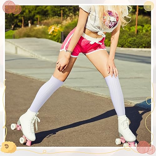 Miniatura 4 de SATINIOR 10 pares de calcetines de punto holgados para mujer, calcetines altos hasta la rodilla, cálidos, largos, apilados (color brillante), Bright