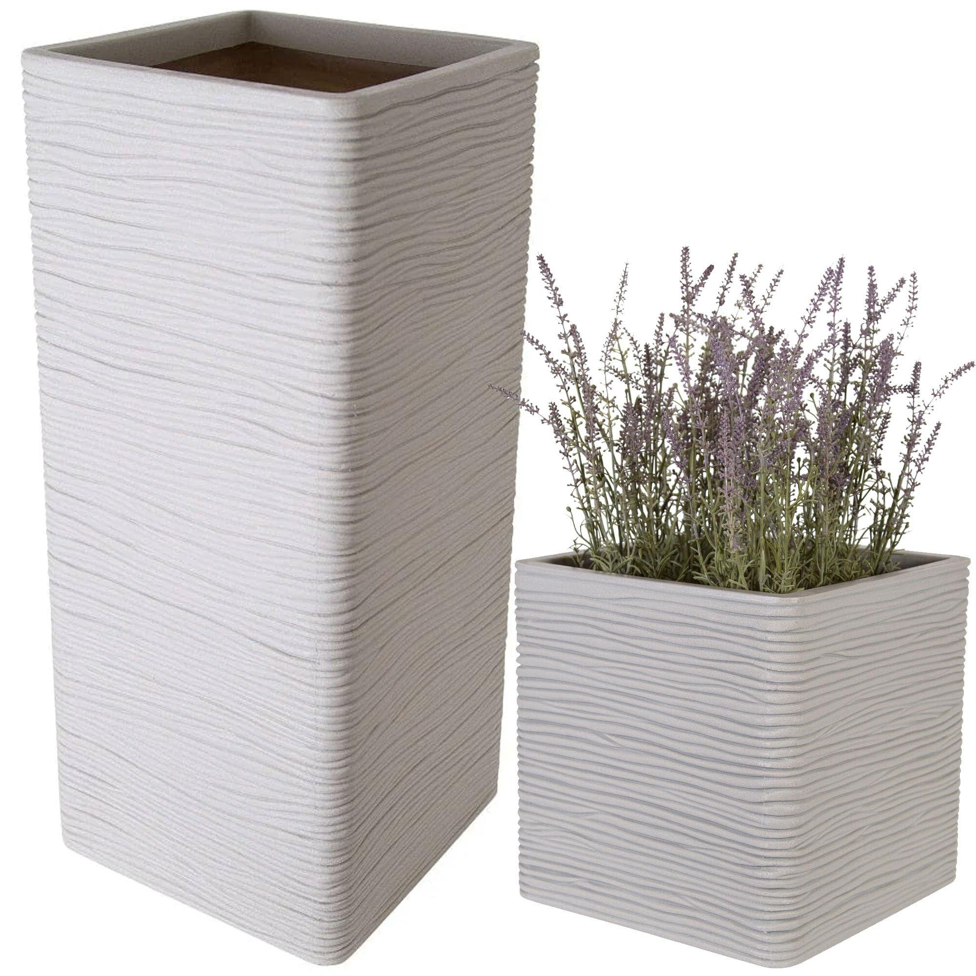 STORM TRADING GROUP Stone Effect Amalfi Square & Tall Flower Planters Ideal For Home, Balconies, Gardens, Greenhouses & Patios (2, Amalfi Square (30cm))