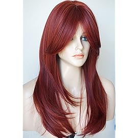 Long red wig Layered Shoulder Length cherry color wig with bangs Heat resisithat fiber Synthetic Hair Fiber 26ionches Red Wigs Multicolor Wigs for White Women