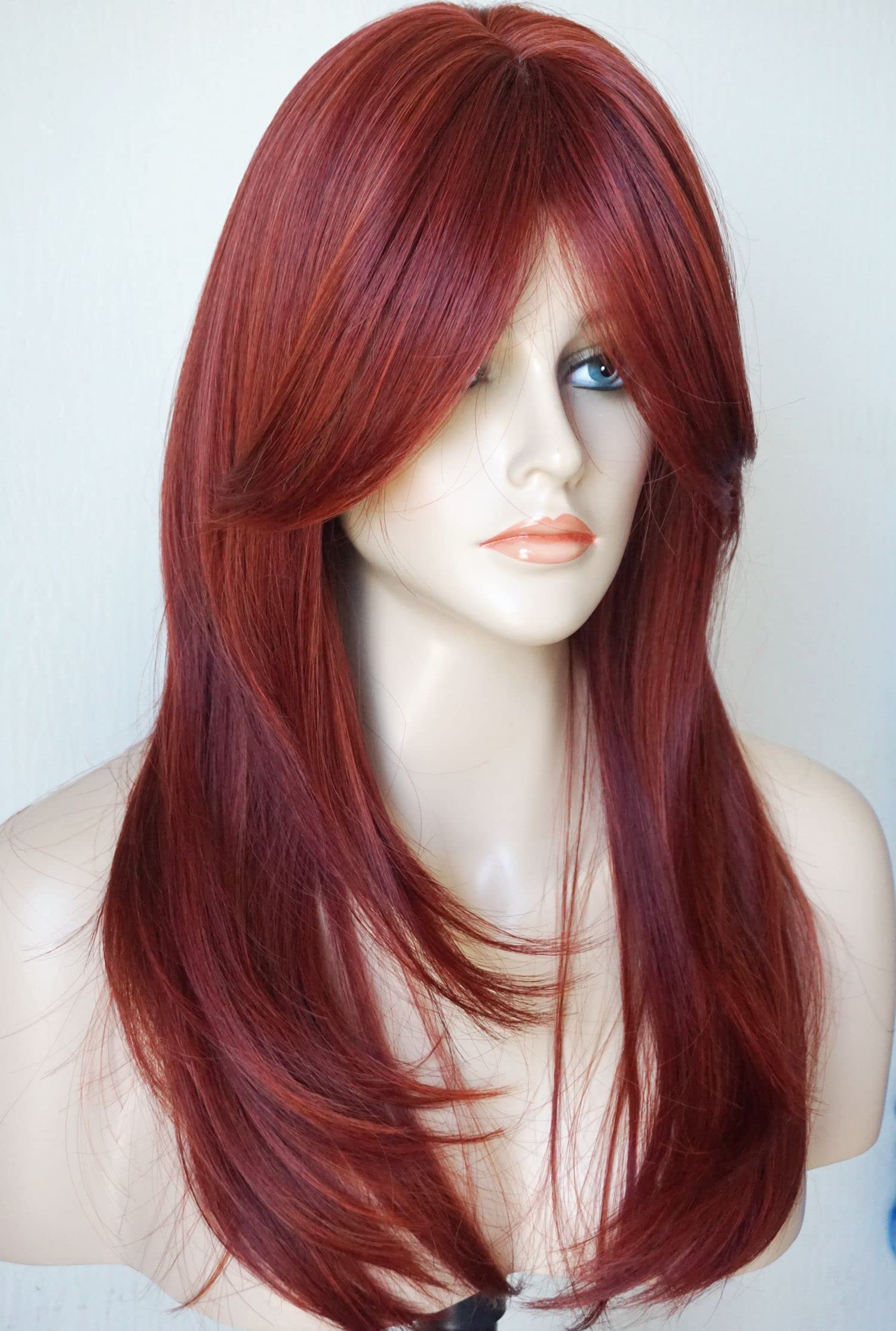 Amazon.com : Long red wig Layered Shoulder Length cherry  display picture 2