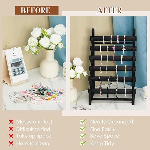 Miniatura 4 de Marsui Soporte de pulsera de madera y exhibición de 6 niveles, organizador de pulsera, exhibiciones de pulsera para venta de soporte de pulsera para