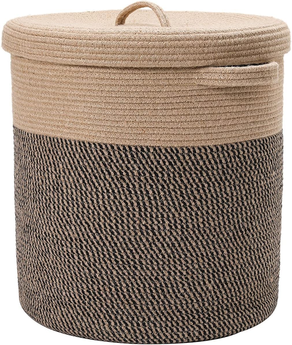 RUGSZONE® Extra Large Storage Basket with Lid, Cotton Rope Storage Baskets, Laundry Hamper, Cloth Bin, for Clothes Towels Blankets Pillows Storage in Living Room,Multicolour) (12W''x15H'' inch medium)-image-41