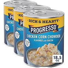 Progresso Rich and Hearty Chicken Corn Chowder Canned Soup, Flavored with Bacon, Gluten Free, 18.5 oz Pack of 3
