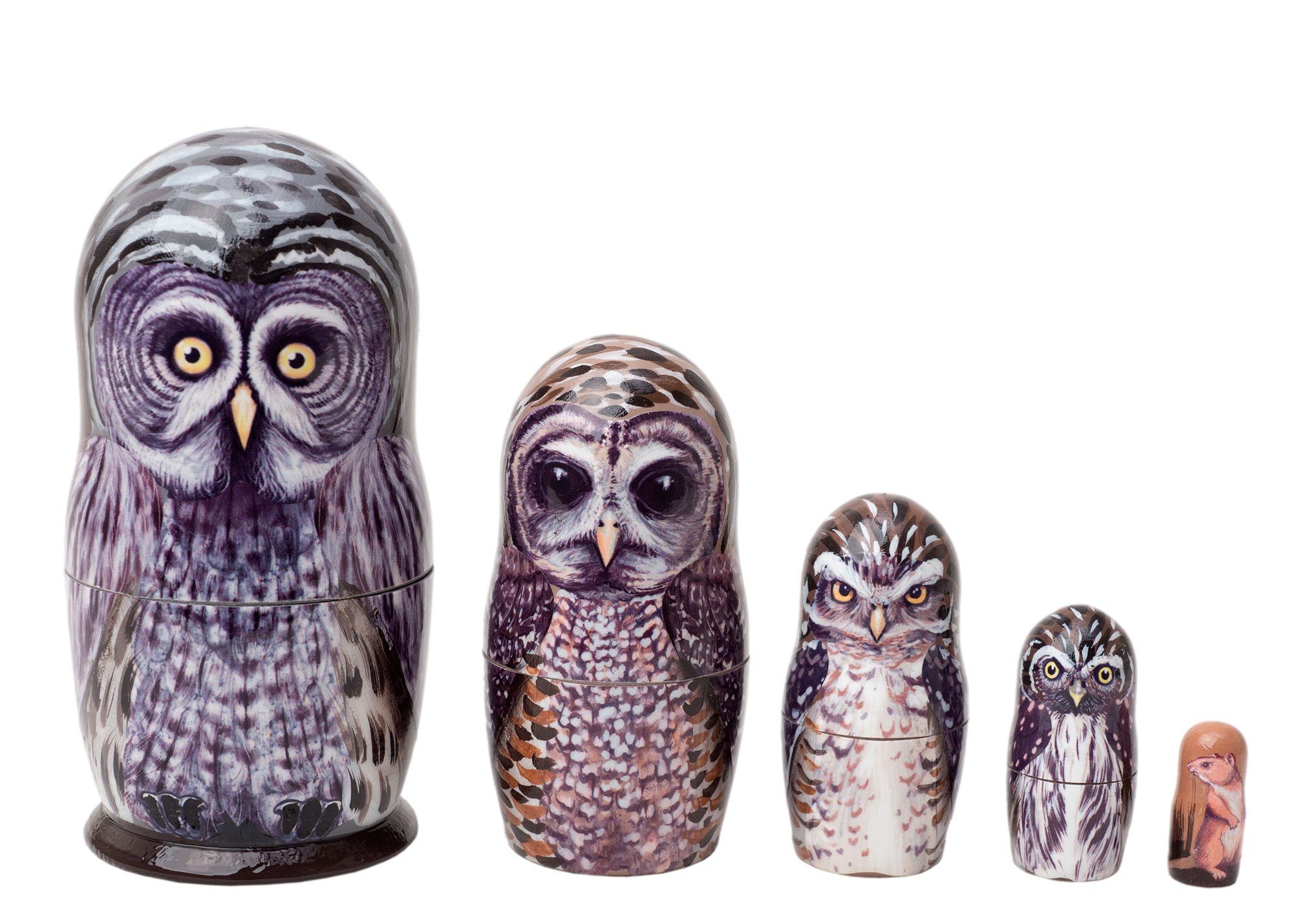 Golden Cockerel Great Grey Owl Nesting Doll 5pc./4