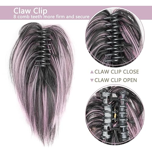 Miniatura 6 de Moño desordenado con clip de garra para mujer, extensión de cola de caballo alta recta, corta y despeinada, moños de pelo despeinados, extensiones