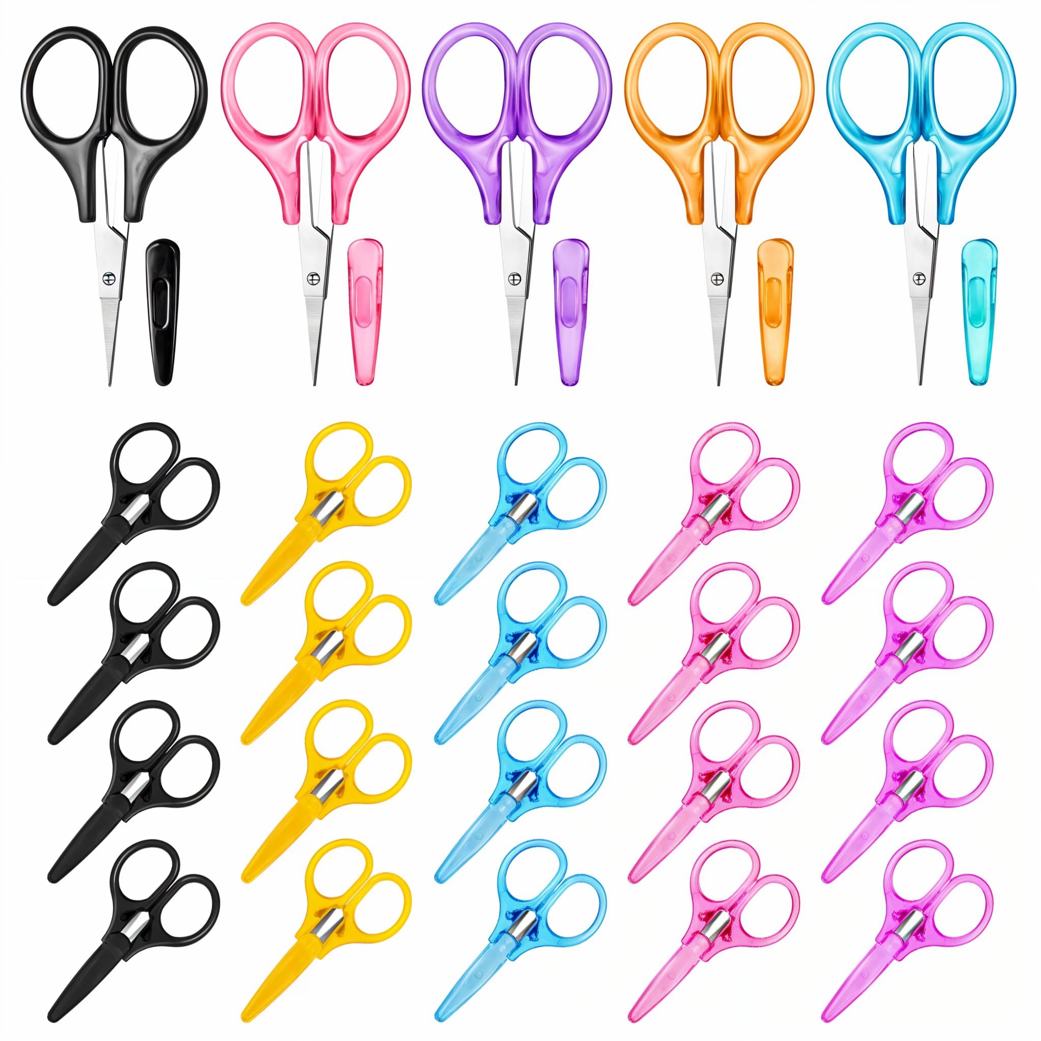 Small Scissors All Purpose 3.5" Mini Detail Craft Scissors Set Stainless Steel Scissors with Protective Cover Tiny Scissors for Facial Hair Trimming Sewing Crafting DIY Projects (25 Pcs)