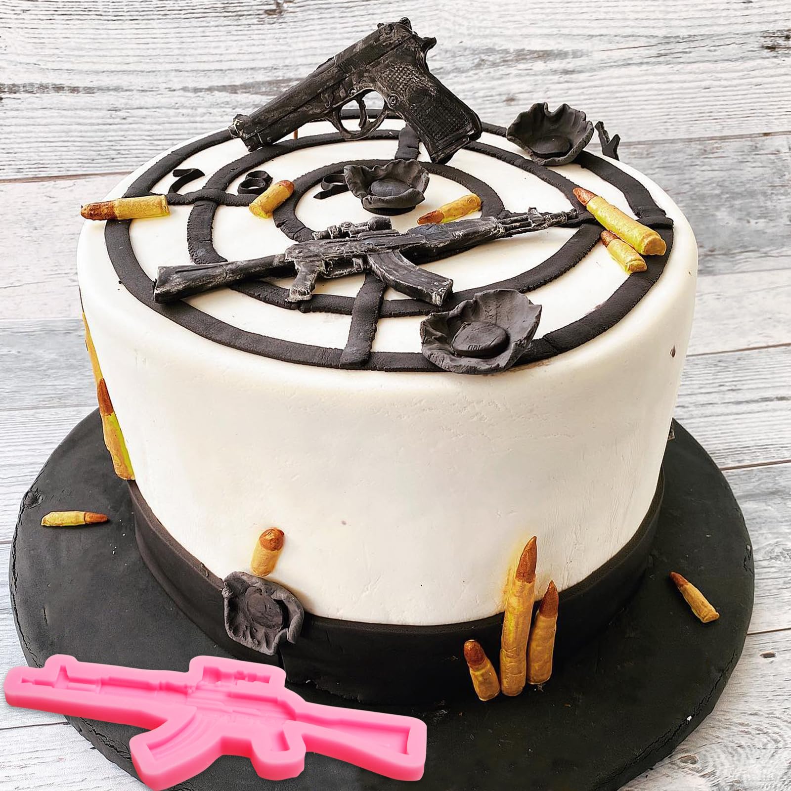 Fondant For Cake 4-Piece Gun Silicone Mold Set Pistol, Machine