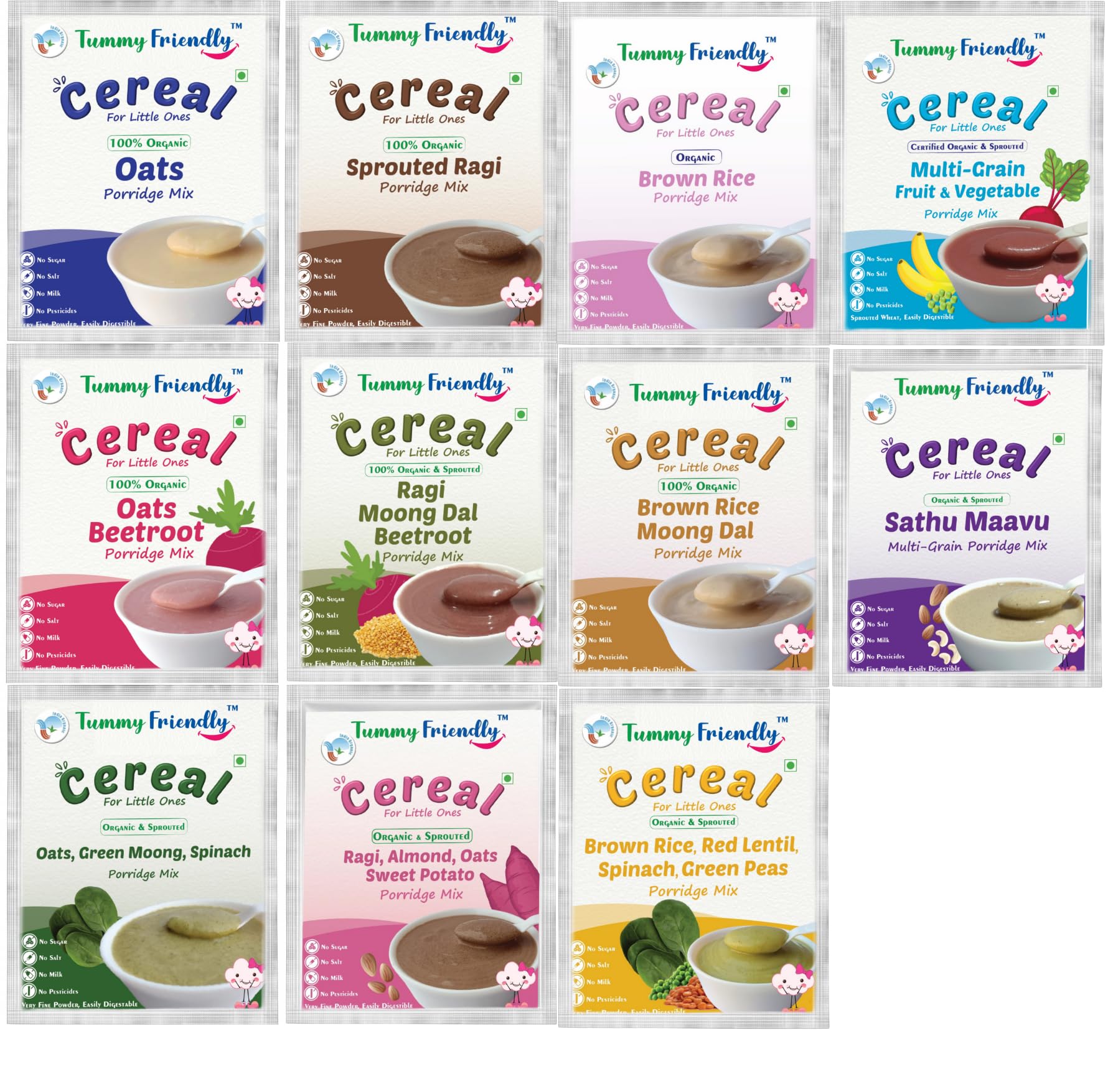 TUMMY FRIENDLY Foods Certified Organic Sprouted Porridge Mixes | Made of Organic Sprouted Ragi Powder, Sprouted Whole-grains, Sprouted Pulses, Fruit, Vegetables and nuts For Little Ones | No Sugar, No