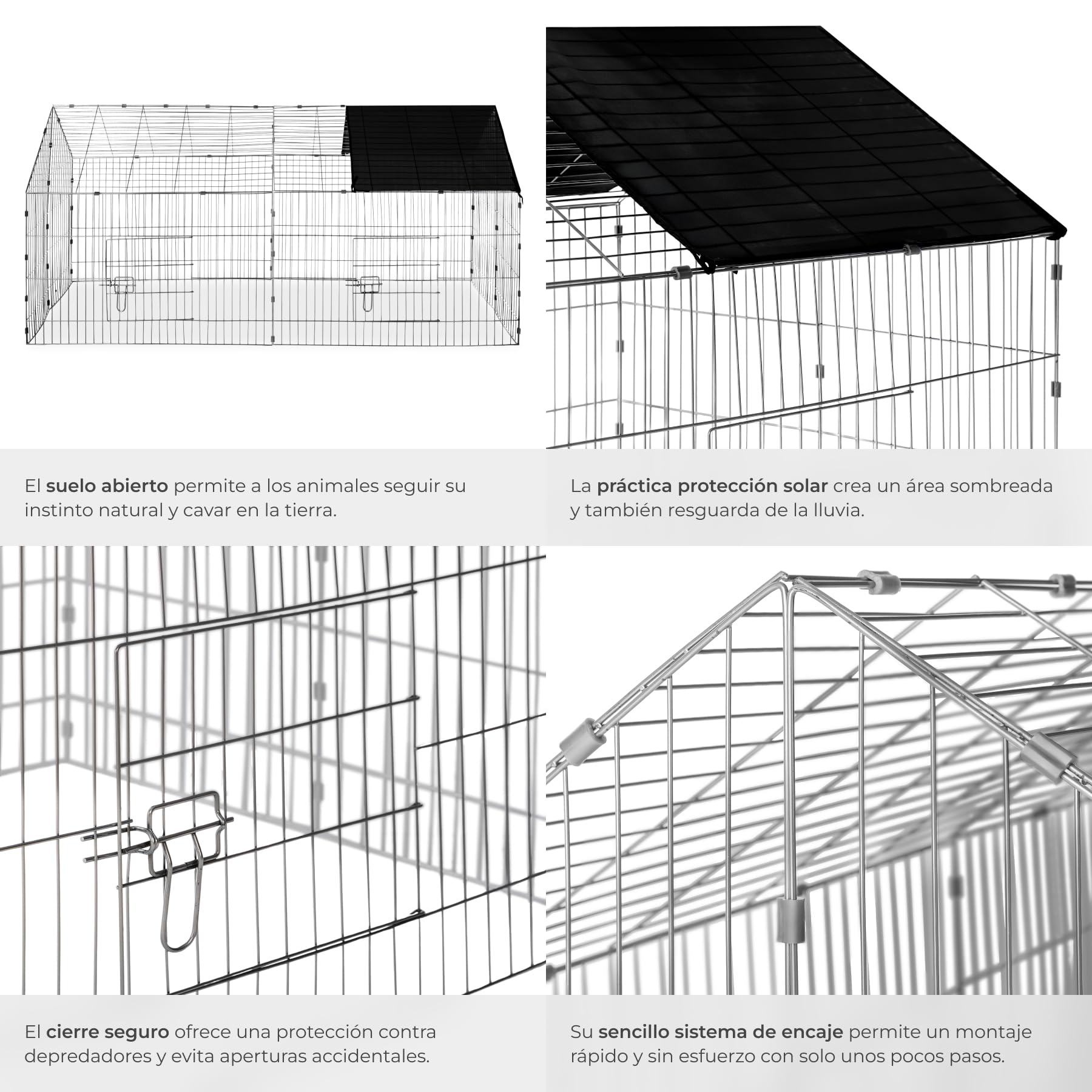 tectake® Jaula Conejo, Casa para Conejos de Mascota al Aire Libre, Conejera Exterior con Caseta Funcional y Acceso Fácil, Diseño Cómodo y Seguro - 180 x 75 x 75 cm Negro