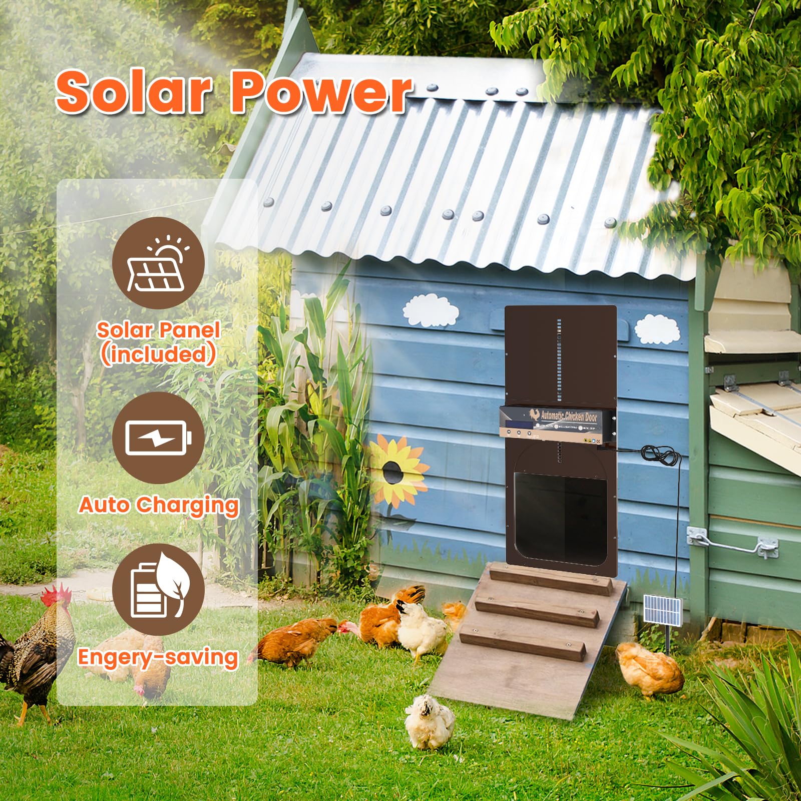 Porta Automatica per pollaio ad energia Solare, Porta per polli con Display LCD, Timer e sensore di Luce, Mix 4 modalità, Porta per polli in Lega di Alluminio, Portata 10 m, Telecomando