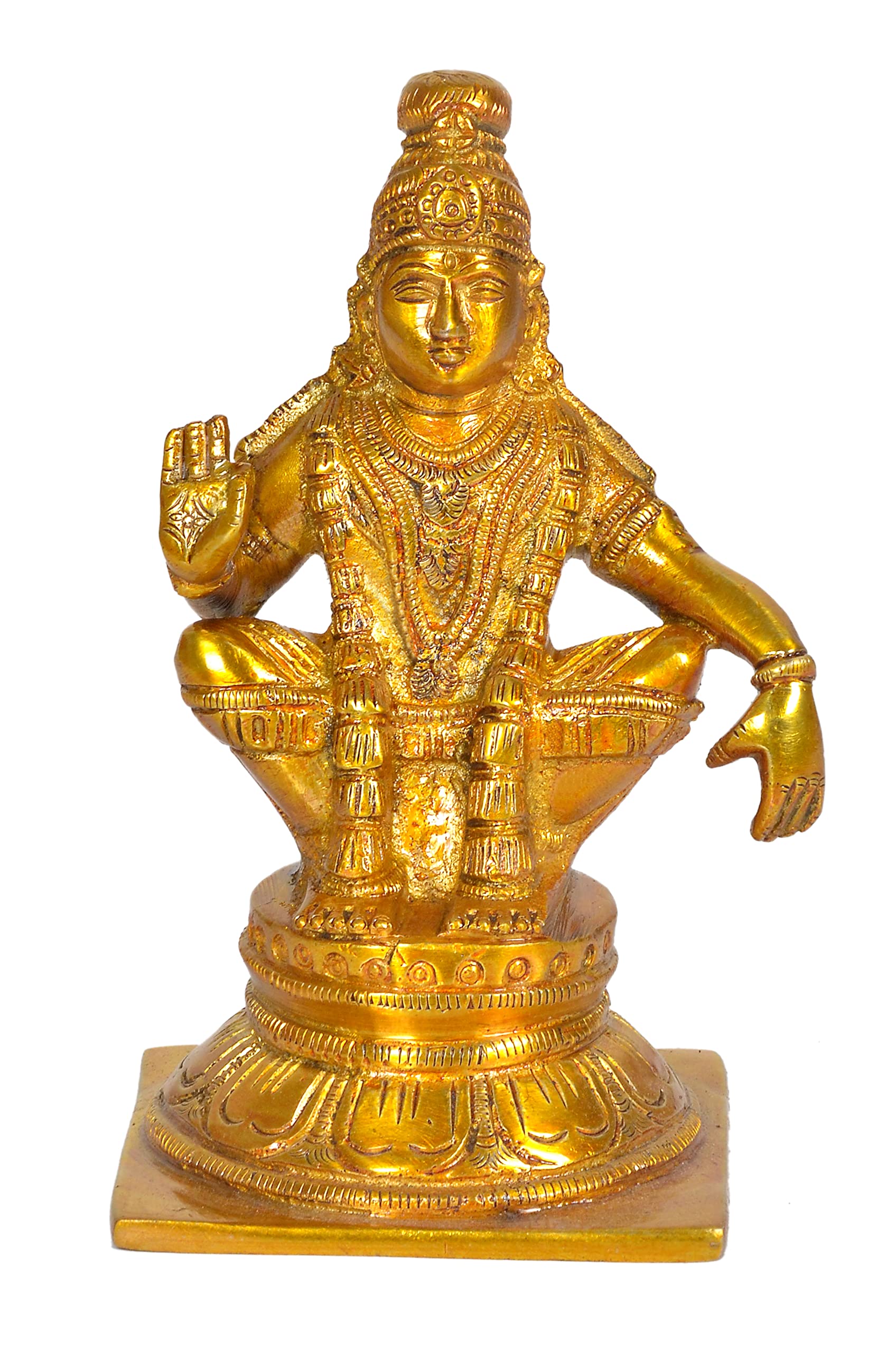 Royal Kurta Devyom Brass Seated Lord Ayyappan fine Brass Statue Idol, Height : 5 inch