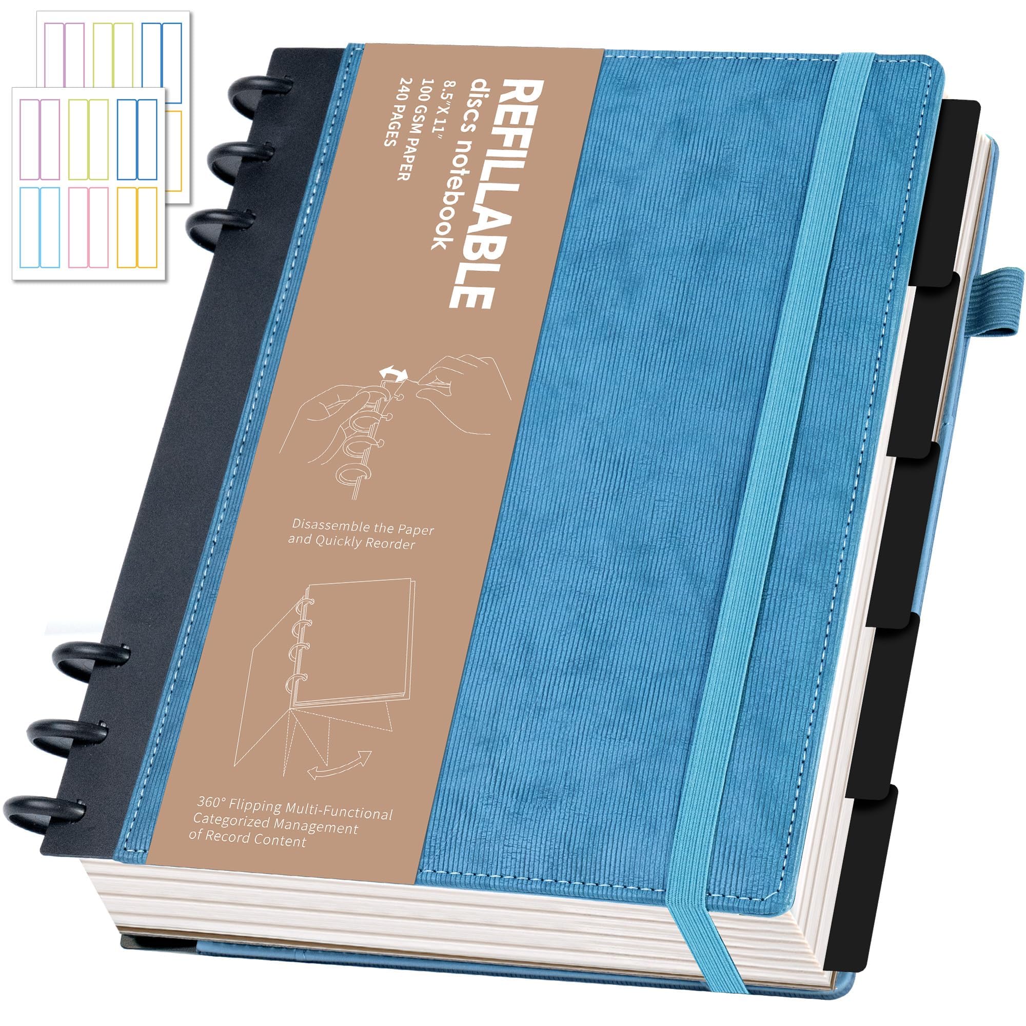 Yoment Refillable Notebooks for Work 5 Subject with Removable Dividers Tabs 240 Pages Hardcover Leather Journals for Writing Large Discbound Planner