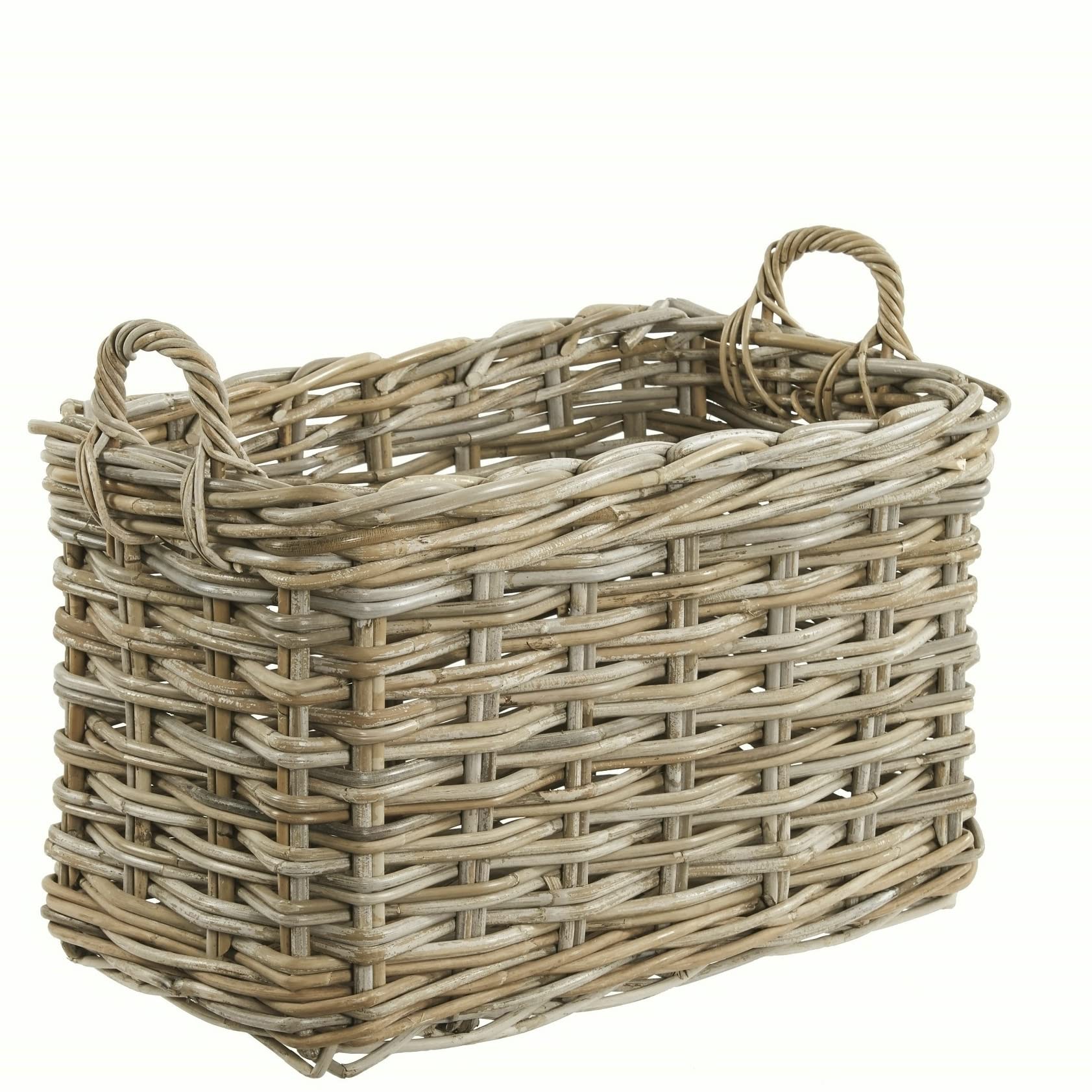 Bliss and Bloom Wicker Log Basket rectangular Storage Baske Grey & Buff Rattan Medium, L 62 cm x W 38 cm x H 50 cm including handle