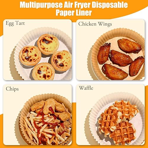 Miniatura 7 de 50 forros de papel desechables para freidora de aire de 8 pulgadas, redondos de pergamino natural, antiadherentes, a prueba de aceite, impermeable,