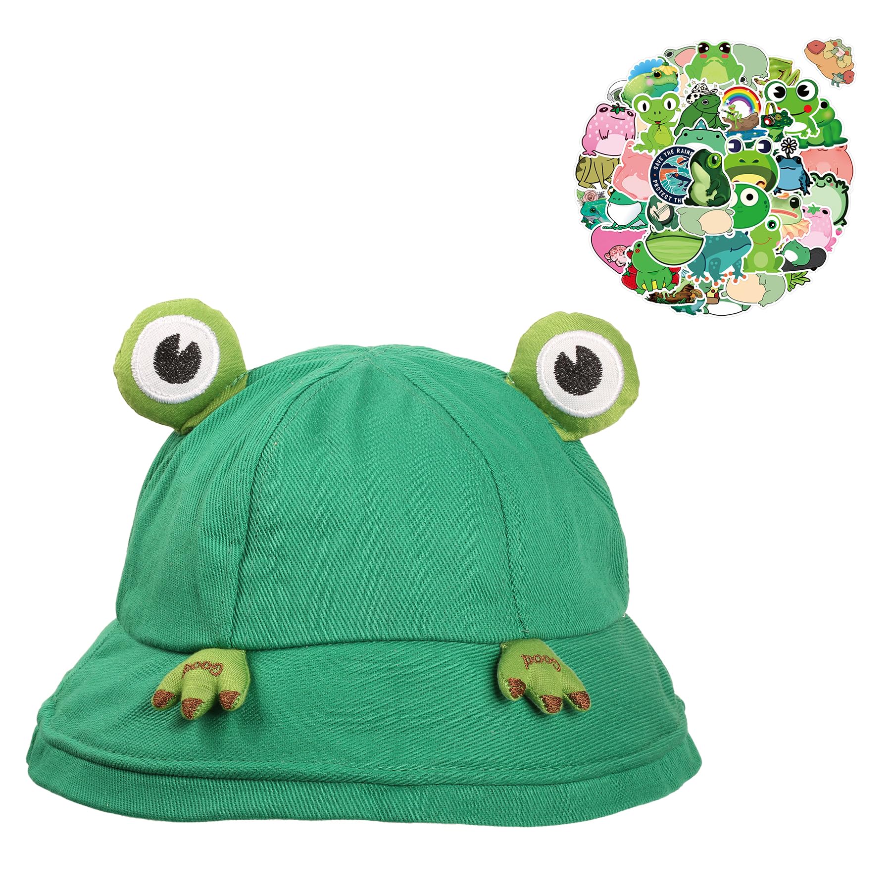Wasise Frog Hat, Frog Bucket Hat with 50 Waterproof Stickers, Frogs Hats, Froggy Bucket Cap Adult, Froggy Gifts