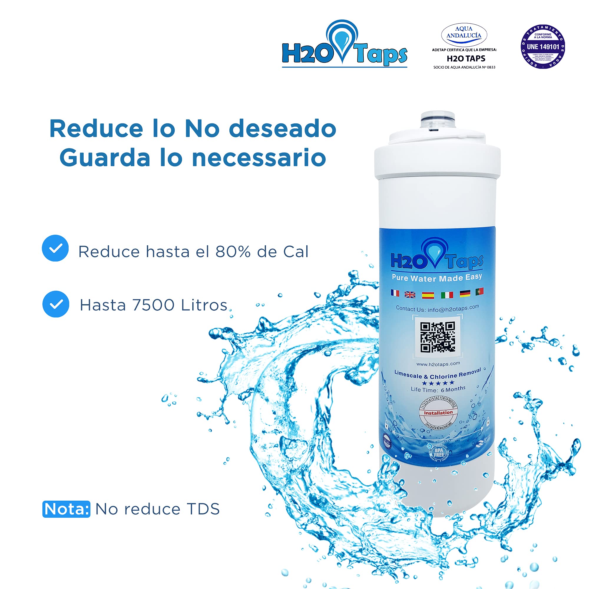Filtro de Agua para debajo del fregadero - Purificador de agua, Sistema de filtrado, Reduce cal, plomo, cloro, metales - Filtro bajo encimera, Alta Capacidad, Fácil de Instalar