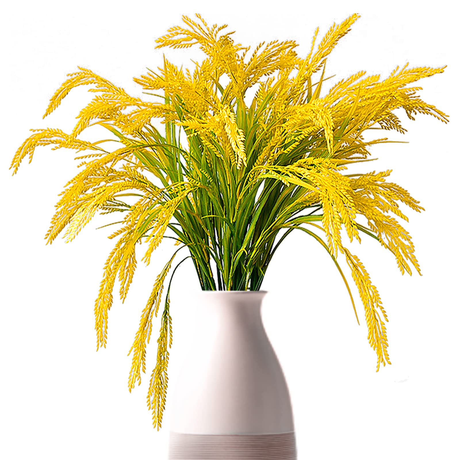 JIFTOK 8PC Artificial Wheat Stalks Sheaves, Golden Wheat Stalks Bundle Bouquet Decor Fall Arrangement for DIY Craft, Home Table, Wedding（Yellow）
