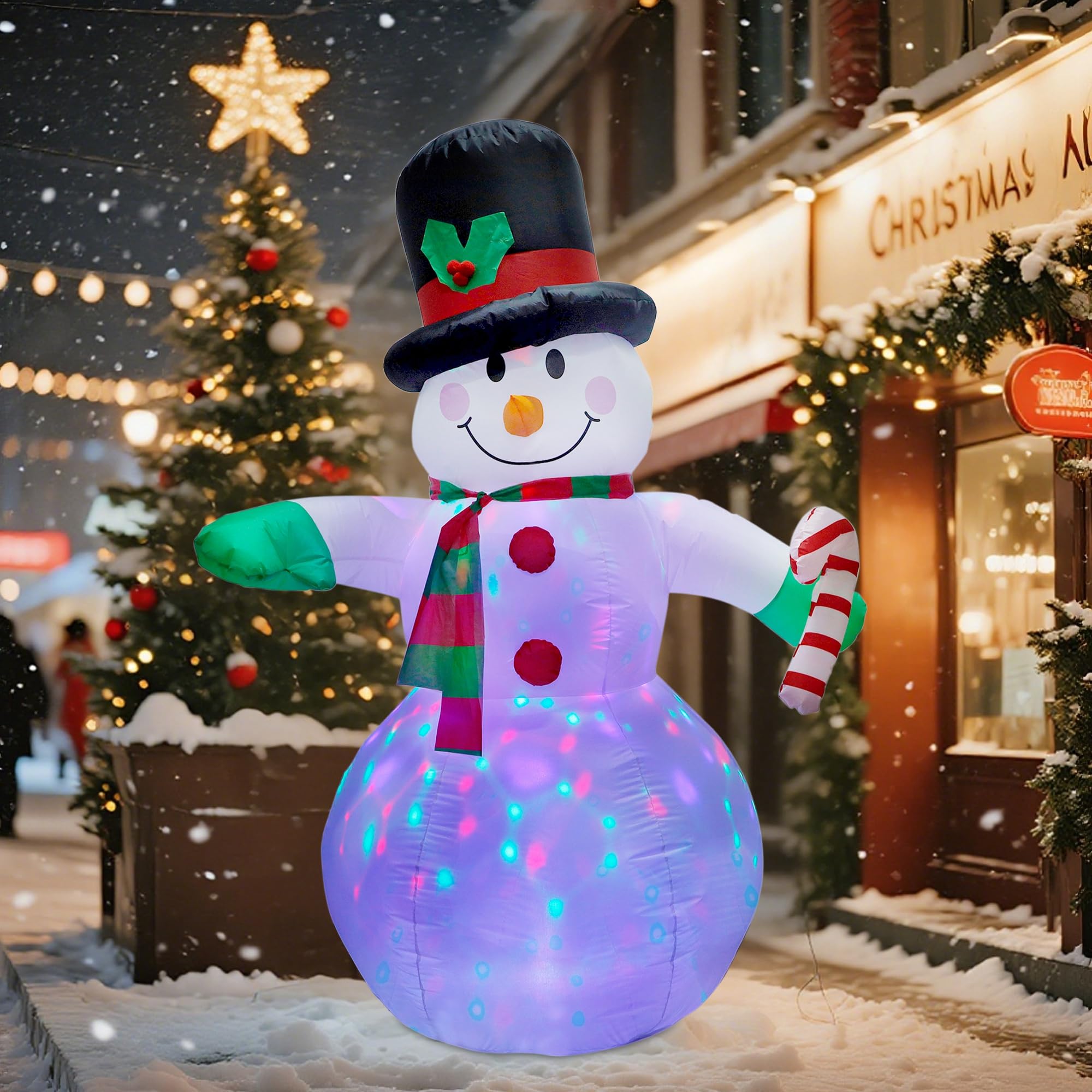 Dynaming Bonhomme de Neige Gonflable de 1,8 m avec lumières LED rotatives, Parfait pour l'intérieur et l'extérieur, Le Jardin, la Cour, Les Vacances, Les fêtes de Noël