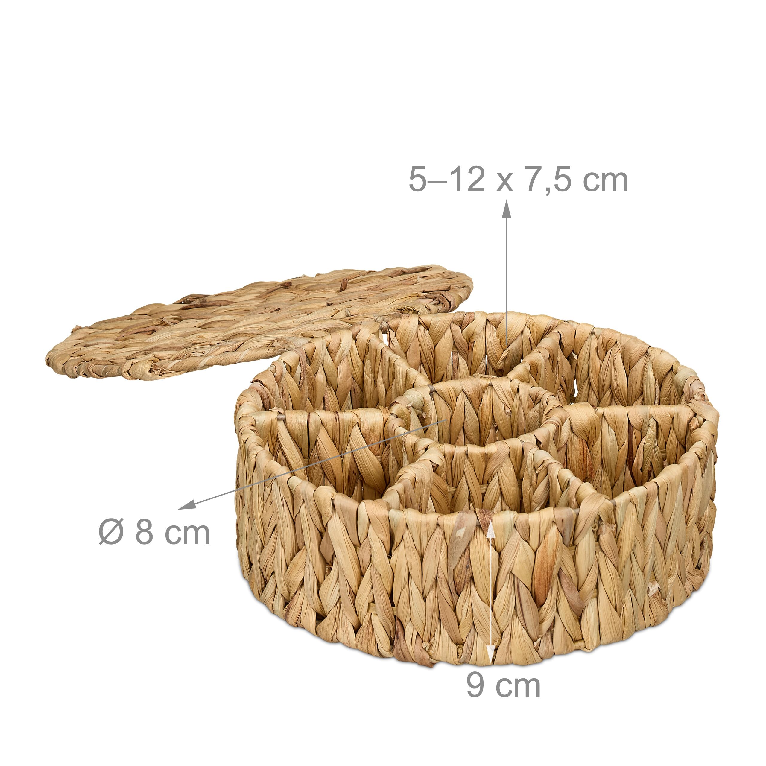 Relaxdays Boite à thé, 7 Compartiments, pour sachets de thé/Sucre, Aspect tressé, eichhornia, HxD : 11,5 x 28 cm, Nature