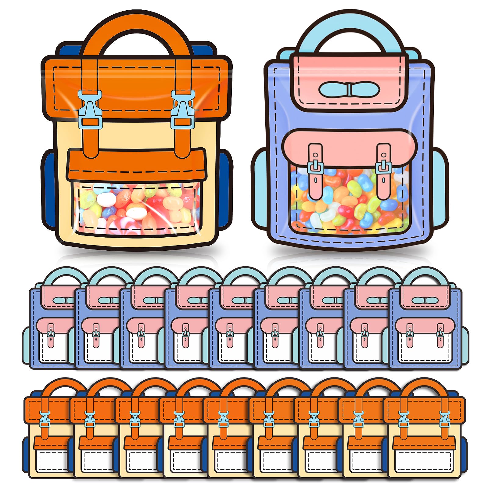 50 Pcs Back to School Candy Treat Bags Plastic Goodie Bag Teacher Gift Bags Candy Boxes Party Favors Welcome Back to School Treat Boxes for Thanks