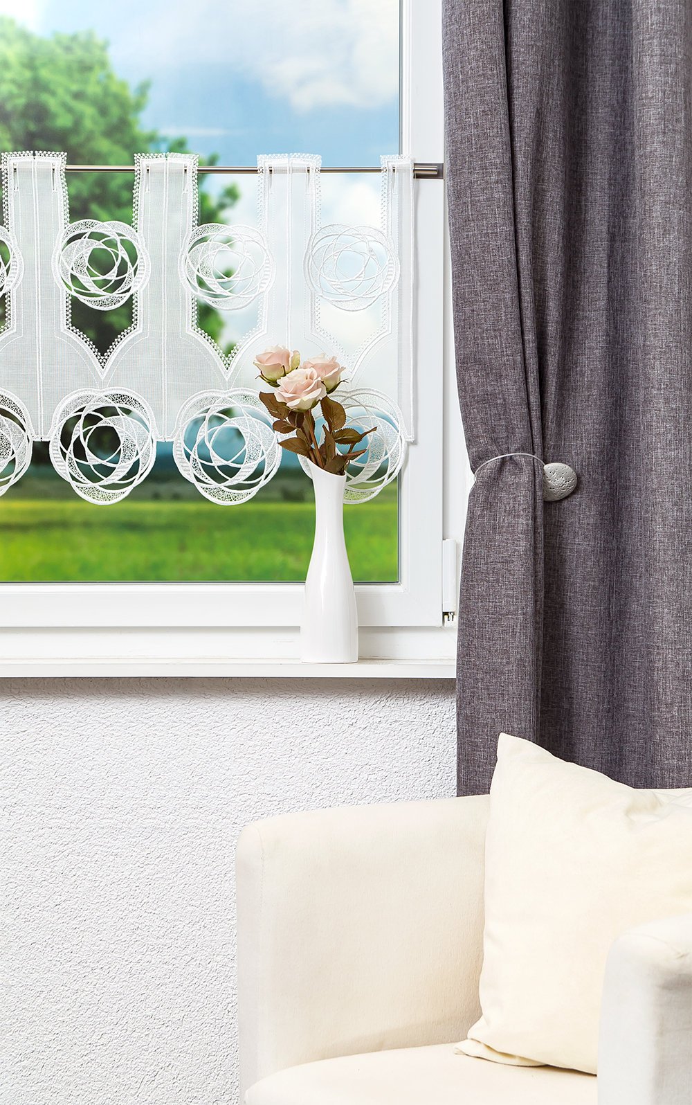 Plauener Spitze Scheibengardine Circles (Bx H) 80cm * 42cm weiß