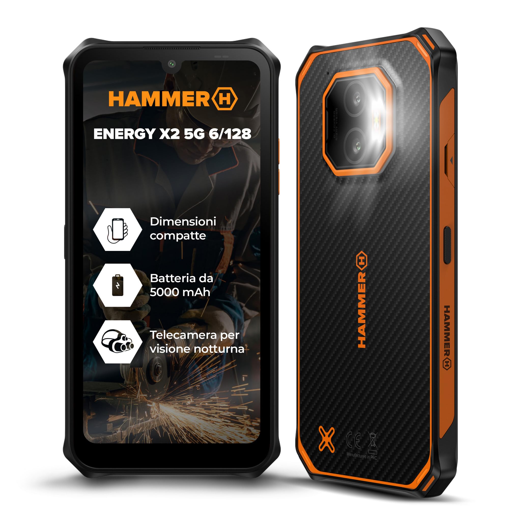 Hammer Energy X2 Wytrzymały smartfon z systemem Android 15, nietłukący się telefon 6,1", IP69, 6 GB RAM, 128 GB pamięci, 5000 mAh, eSIM, 2 lata