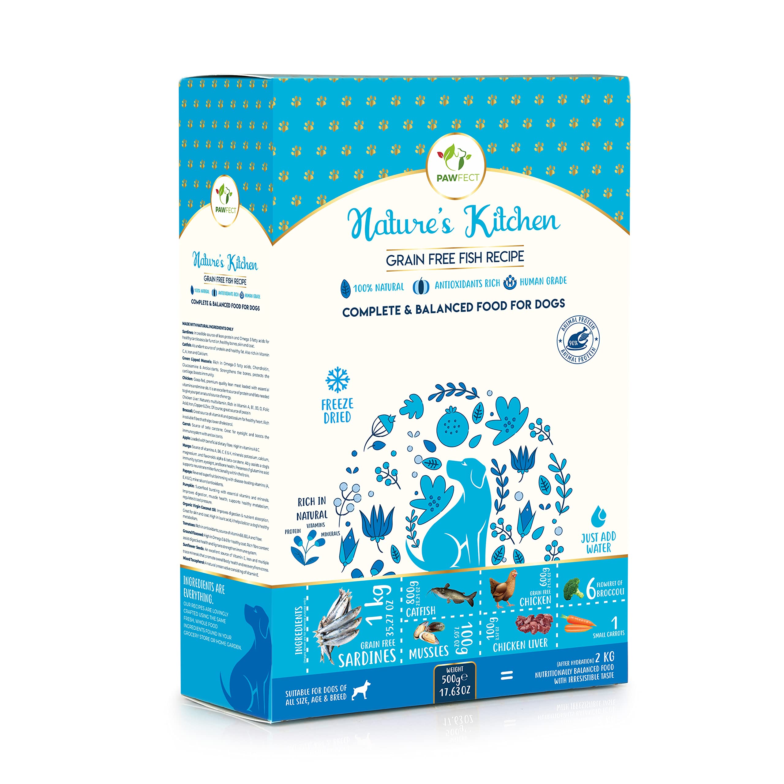 Pawfect Nature's Kitchen Freeze-Dried Fish Recipe Dog Food | Complete & Balanced Meal | Omega-3 for Skin & Coat | 100% Natural | Grain-Free | Boosts Immunity (500g/17.64oz)