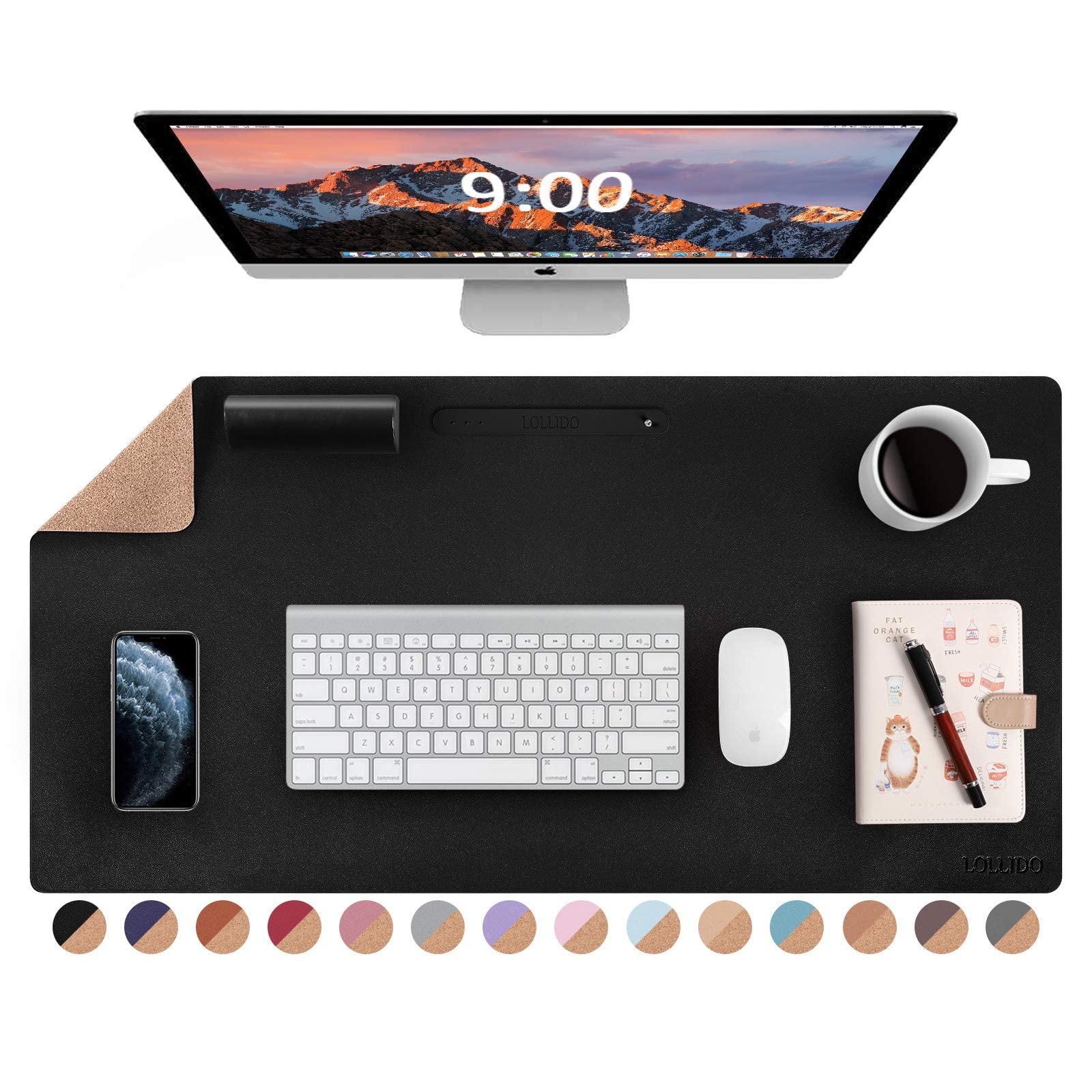 Photo 1 of Natural Cork & Leather Dual Sided Desk Pad, 24" x 14" Waterproof PU Leather Desk Writing Mat, Large Mouse Pad Desk Protector(Cork+Black) Cork & Black 24" x 14"