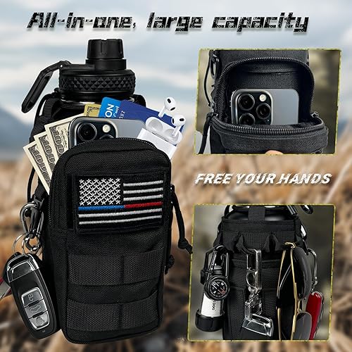 Miniatura 5 de Botella de agua aislada de 32 onzas, jarra de agua negra militar de acero inoxidable con manga, botellas de agua para gimnasio para hombres,