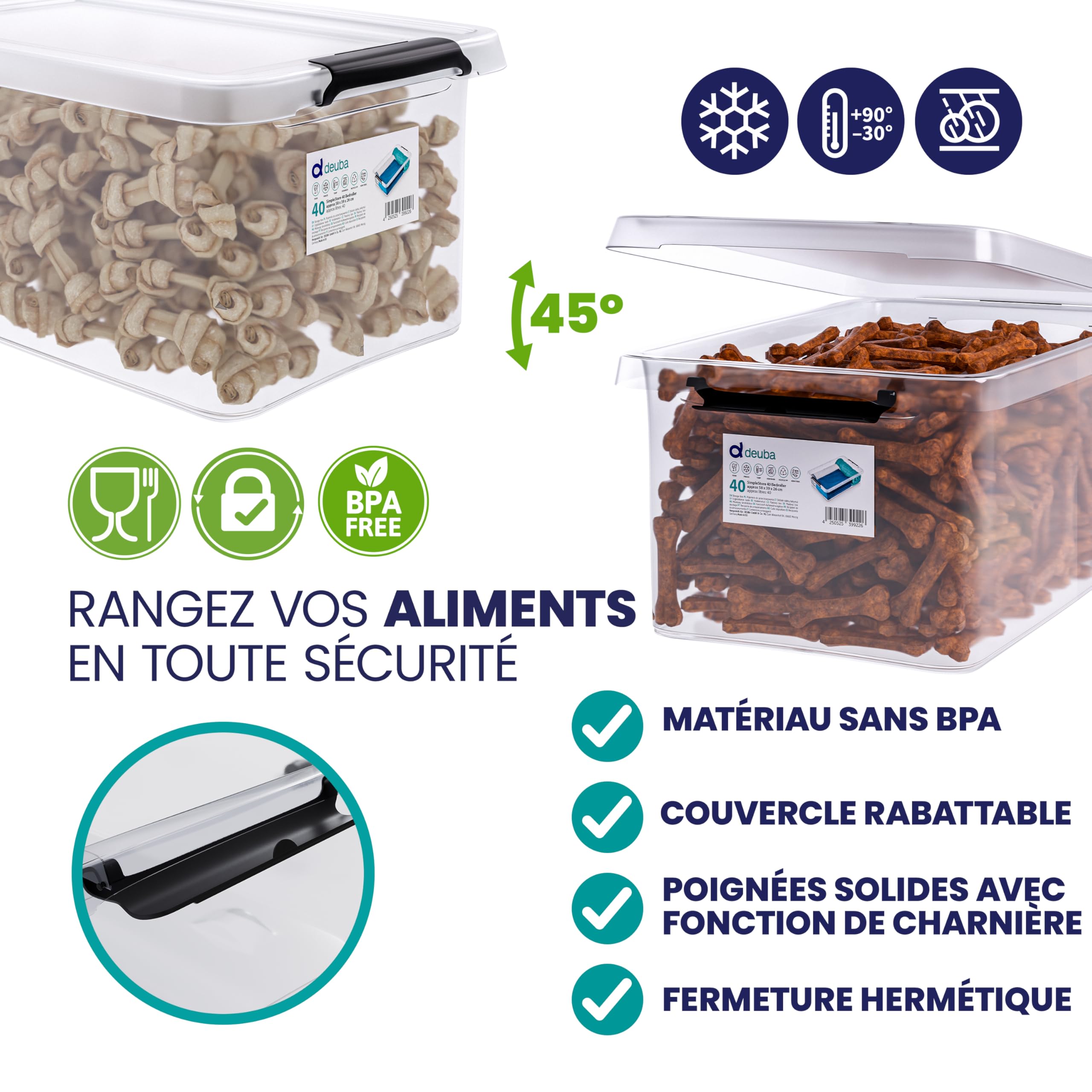 Deuba® 8x Boîte de rangement 40L en plastique transparent empilable sans BPA gain de place caisse de rangement organiseur