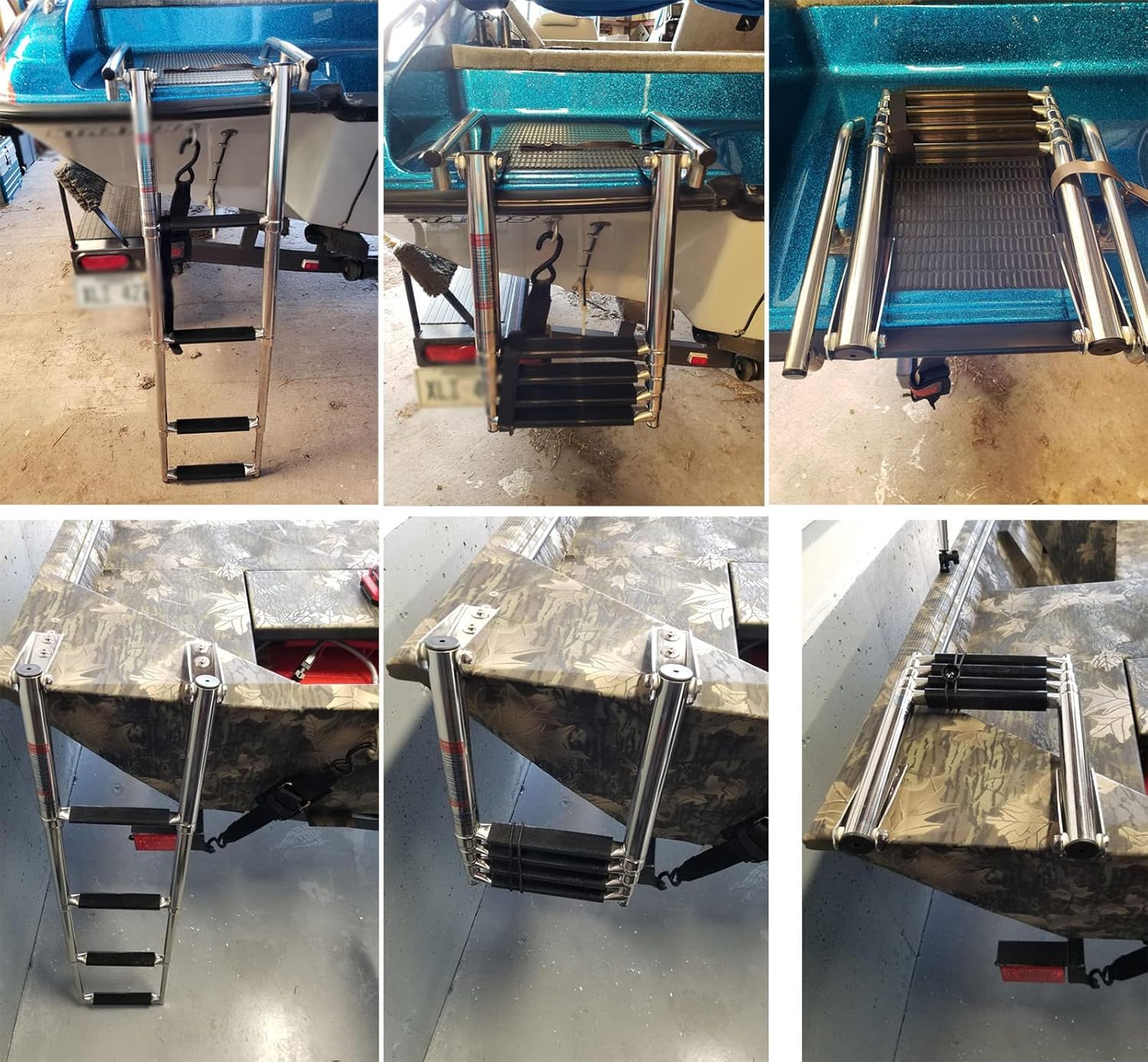 Lightweight Bass Boat Ladder 4 Step, Extendable Telescoping Boarding Ladders with Non-Slip Pedal, Stainless Steel Pontoon/Deck Ladder, Load 150kg/330lbs