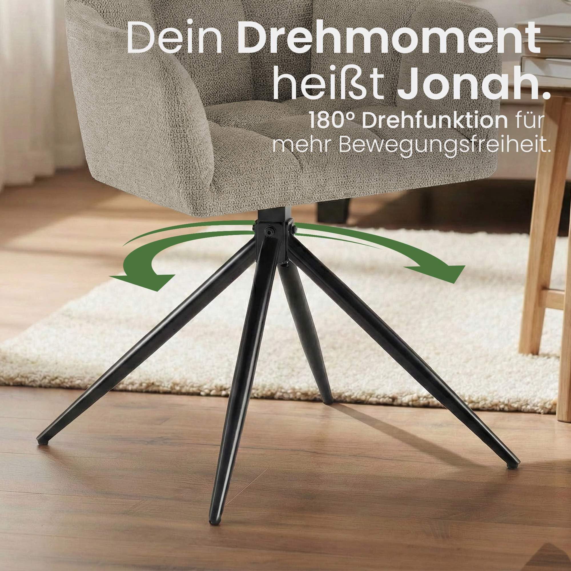 CLP Esszimmerstühle 2er Set, Sessel Jonah drehbar mit Armlehnen, Moderne Drehstühle mit Stoff für Wohnzimmer, bis 150 kg belastbar | Farbe Taupe