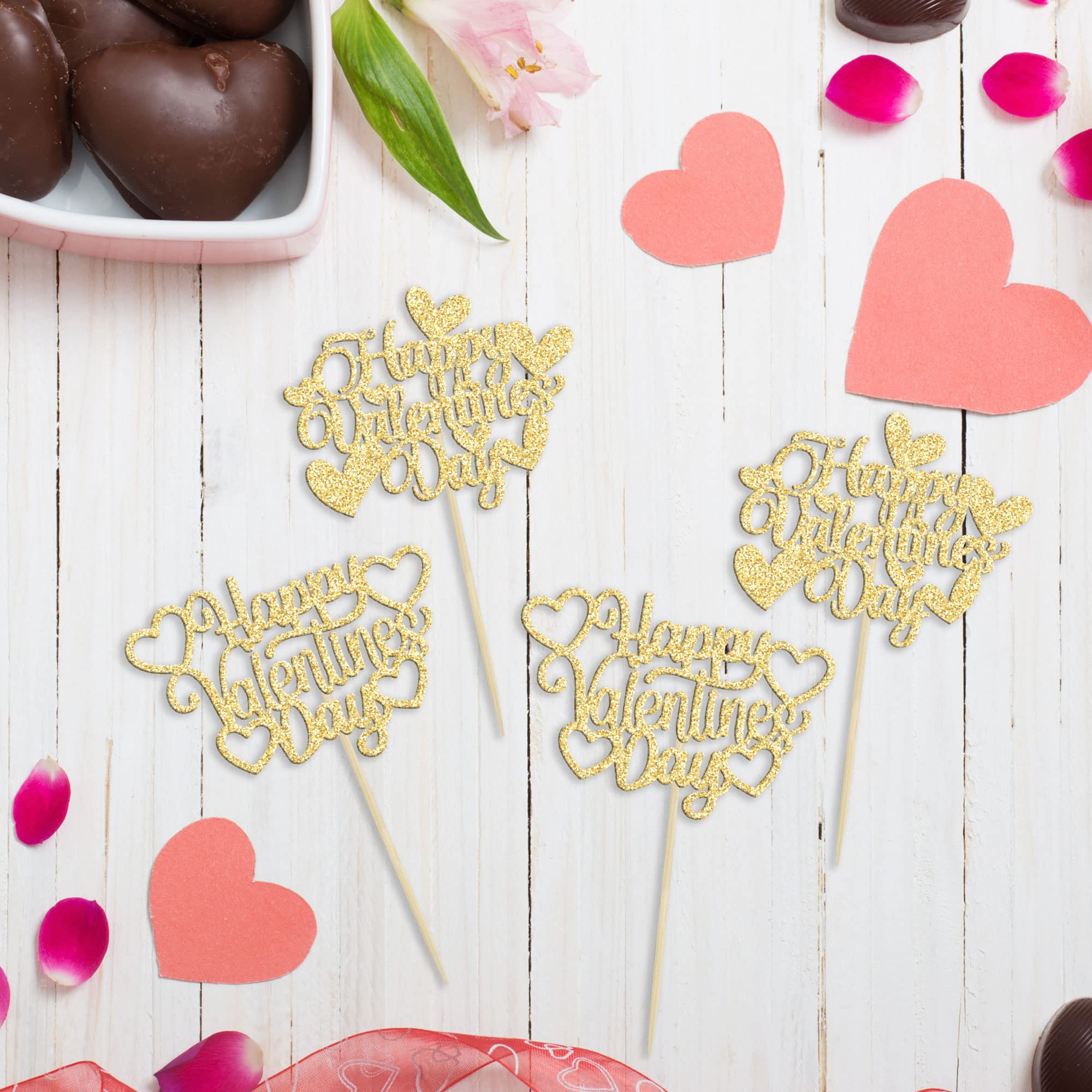 24 Valentinstag Cupcake-Topper Mit Herz & Glitzer – Süße Dekoration Für Kuchen & Muffins