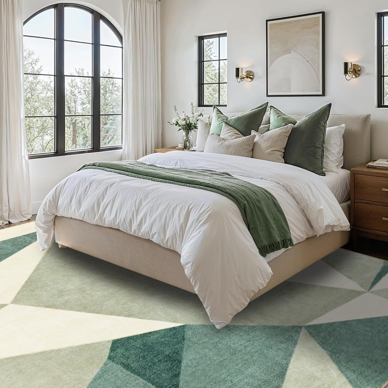 Tapis Vert Salon Moderne Poil Ras Lavable 160 x 230 cm