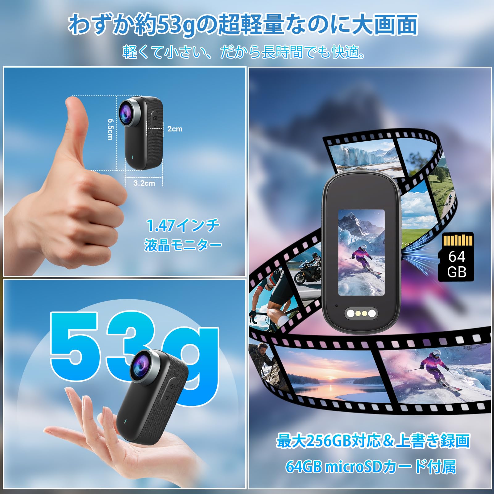 Amazon | ZAIDER アクションカメラ 小型 4K ビデオカメラ ウェアラブル