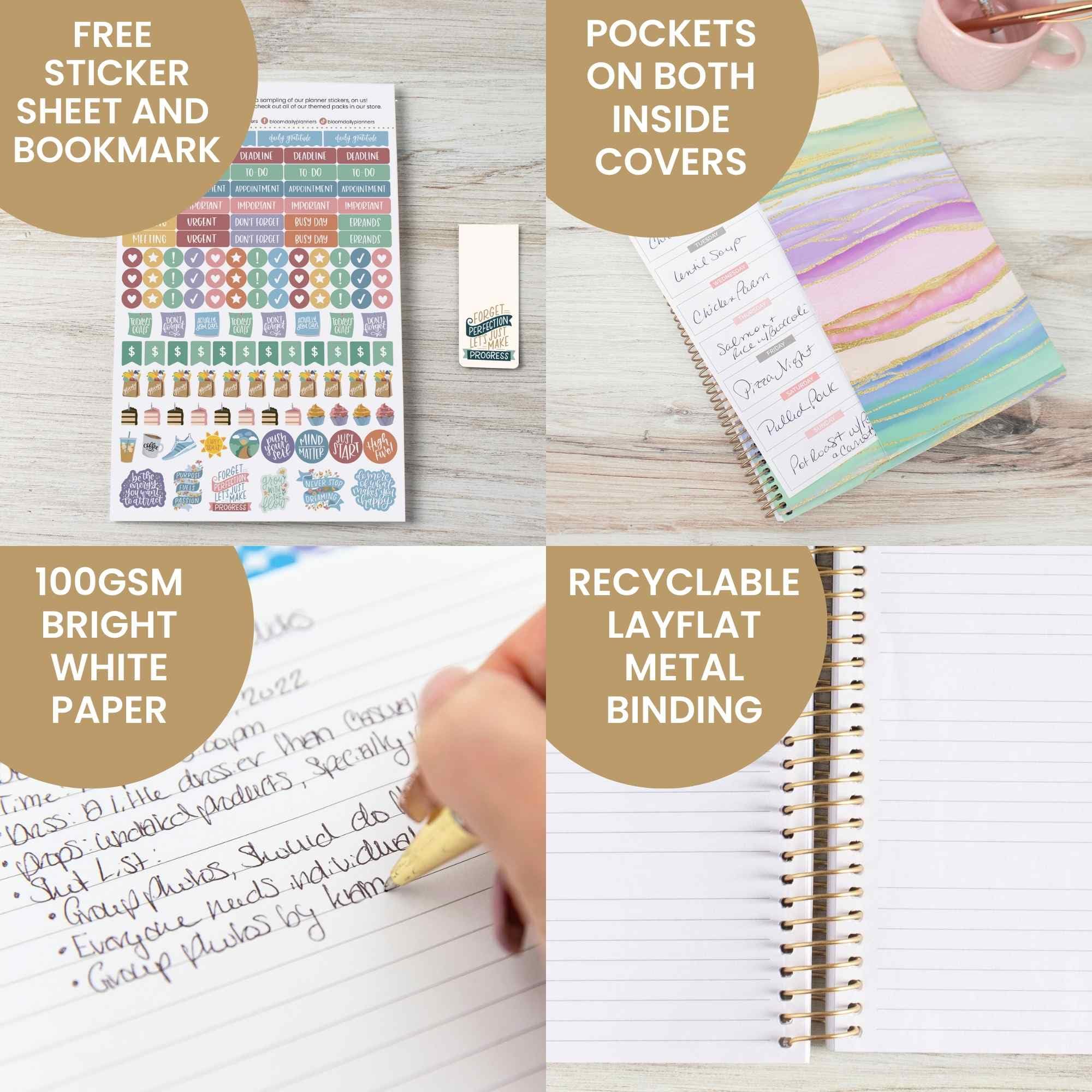bloom daily planners Calendrier annuel 2025 (21,6 x 27,9 cm) (janvier 2025 à décembre 2025) – Agenda hebdomadaire/mensuel daté avec autocollants et onglets – Vagues aquarelle