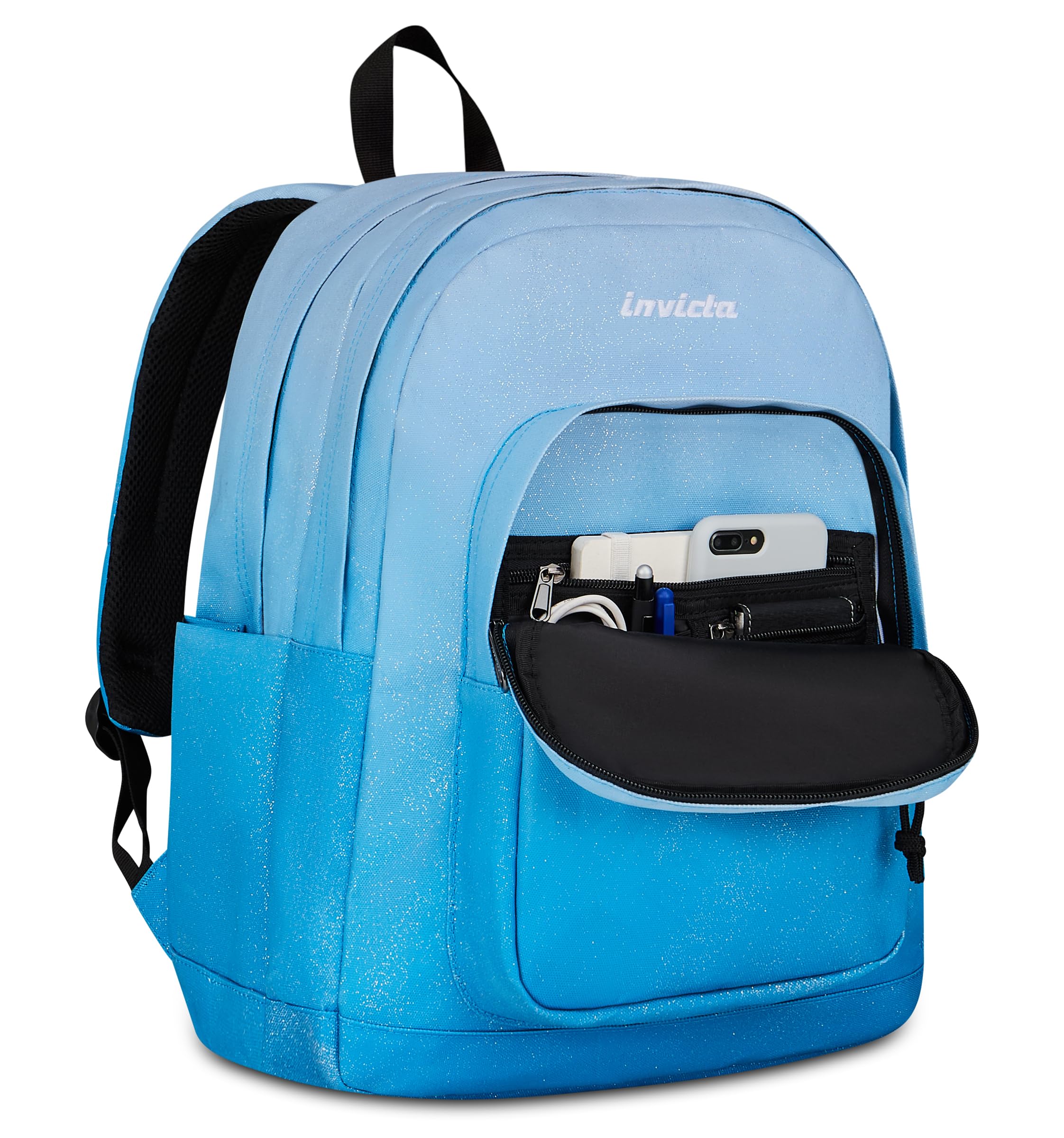Invicta Zaino Scuola Jelek Fantasy Shine, Celeste, Effetto brillantini, 34 L, Doppio Scomparto, Tasca con organizer, Tasca porta pc, Tasca portaborraccia, Scuola media e superiore, Ragazza