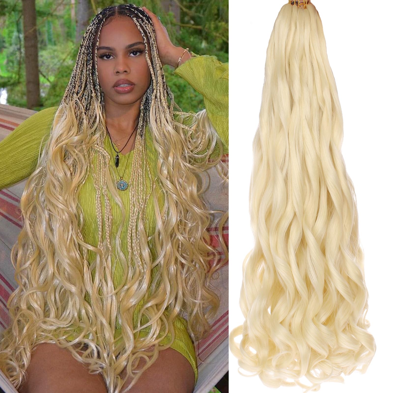 COOKOO 30 Inch French Curl Braiding Hair 9 Packs Loose Wave Crochet Braids for Black Women Spanish Curly Braiding Hair Extensions Pre Stretched