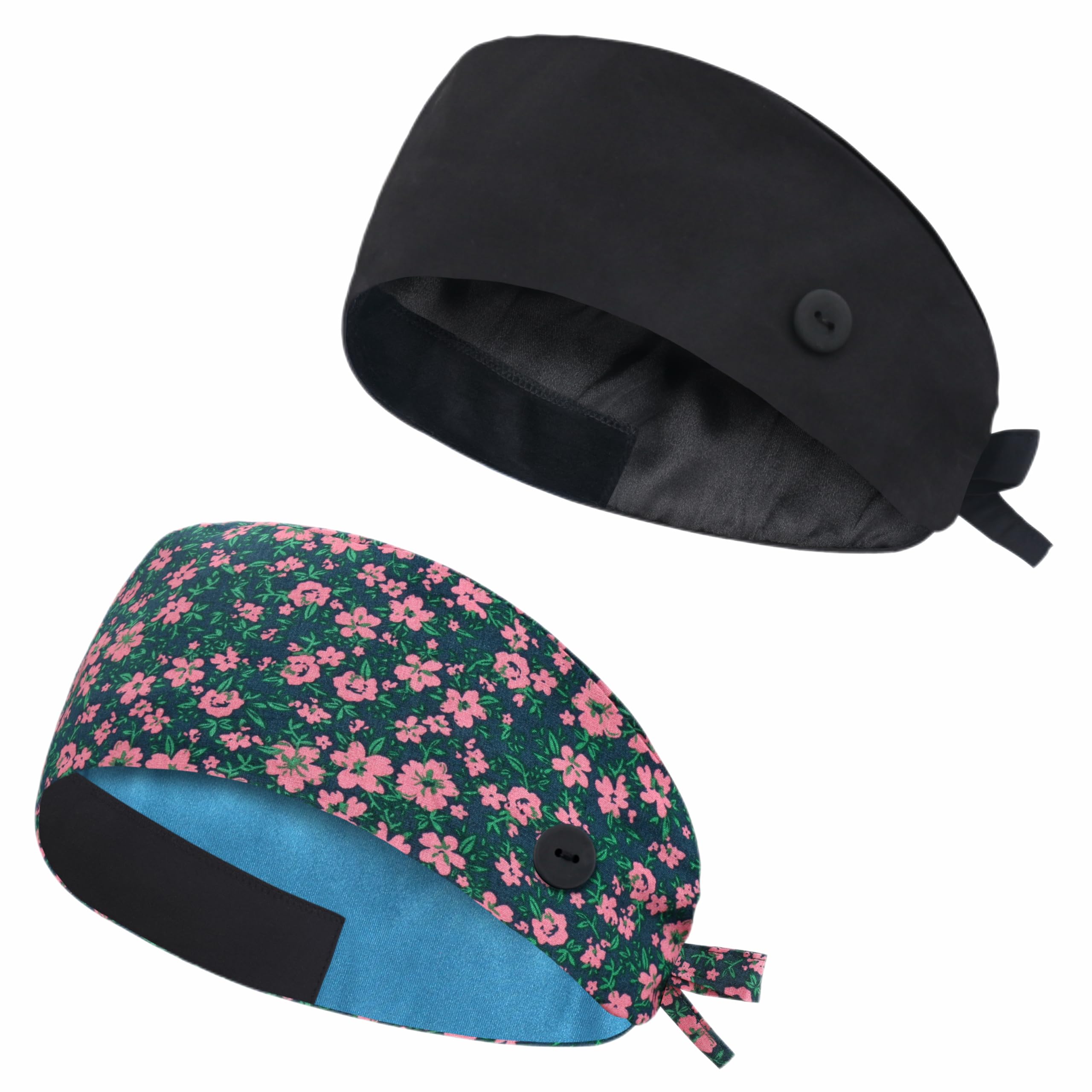 Adjustable Scrub Cap with Button, Satin-Lined Cotton Scrub Hat Sweatband, Elastic Working Hat Unisex, One Size