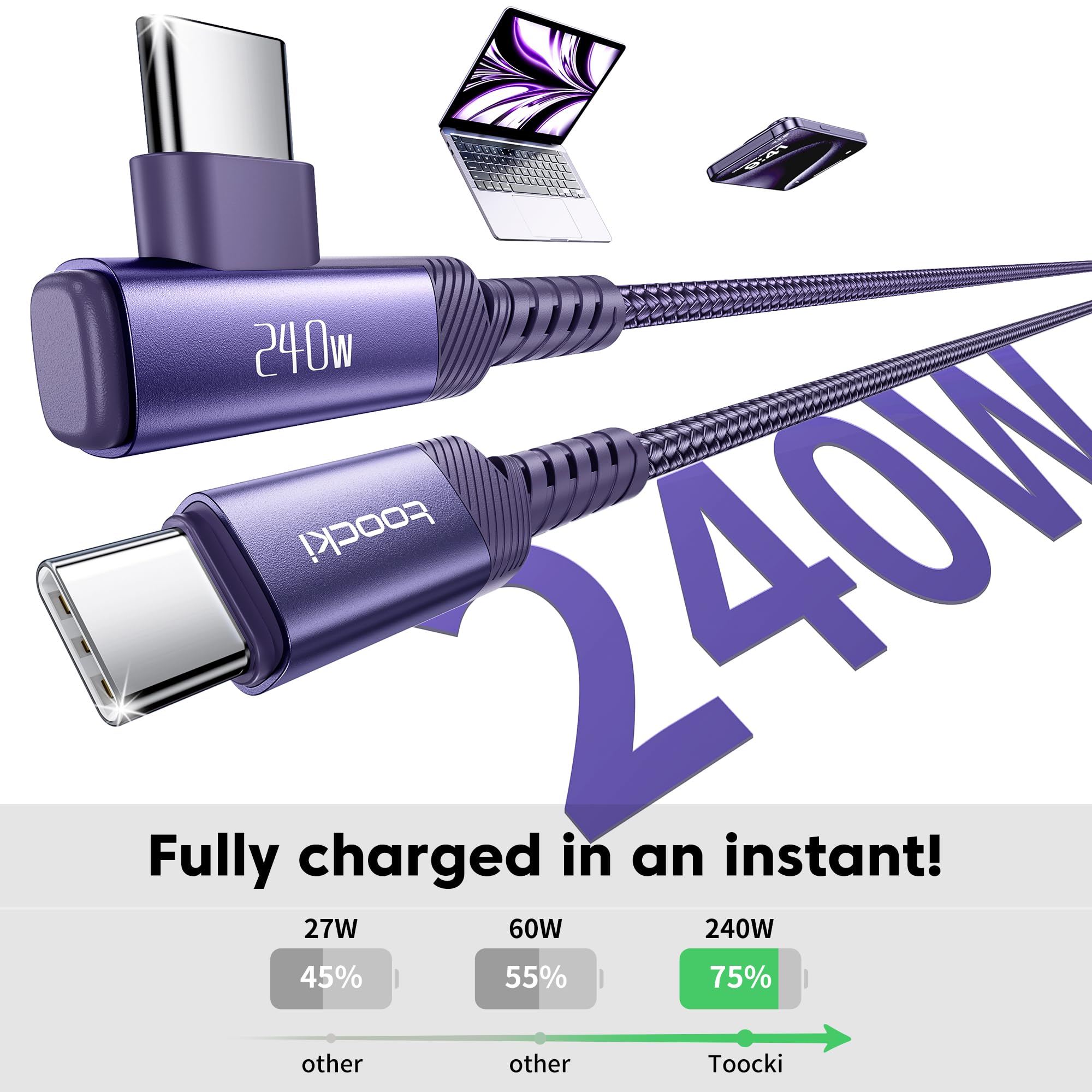 Cavo USB C [confezione da 2, 2 m), 240 W, cavo di ricarica rapida tipo C, cavo USB 2.0 intrecciato in nylon per iPhone 16 15 Pro Max, iPad Pro, Samsung Galaxy S24 S23, Switch, MacBook Pro