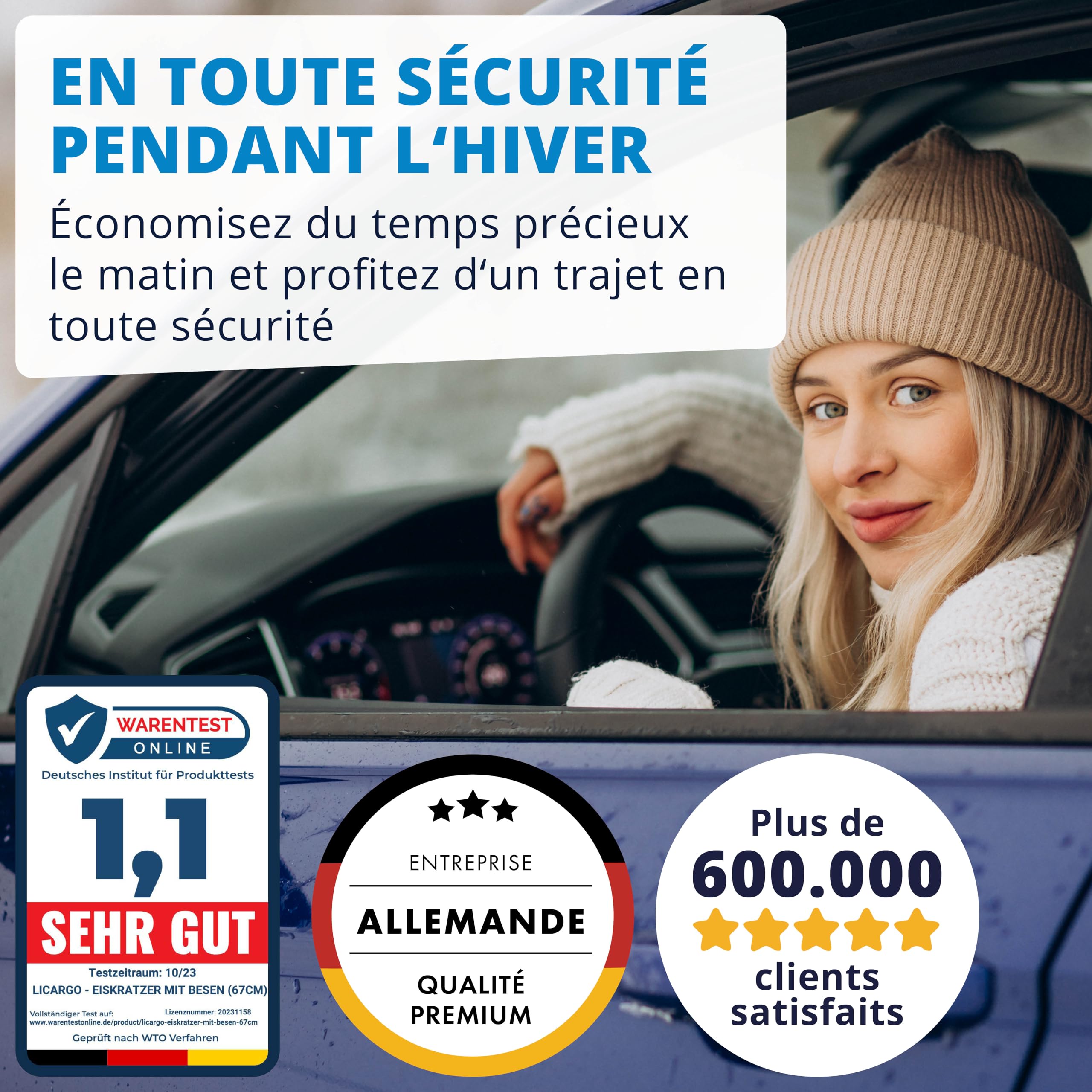 LICARGO Grattoir à Glace avec Balai - Grande Lame et Poils Doux pour la carrosserie - 67 cm de Longueur avec Une poignée antidérapante et Isolante - Grattoir à Pare-Brise Robuste et Balai à Neige