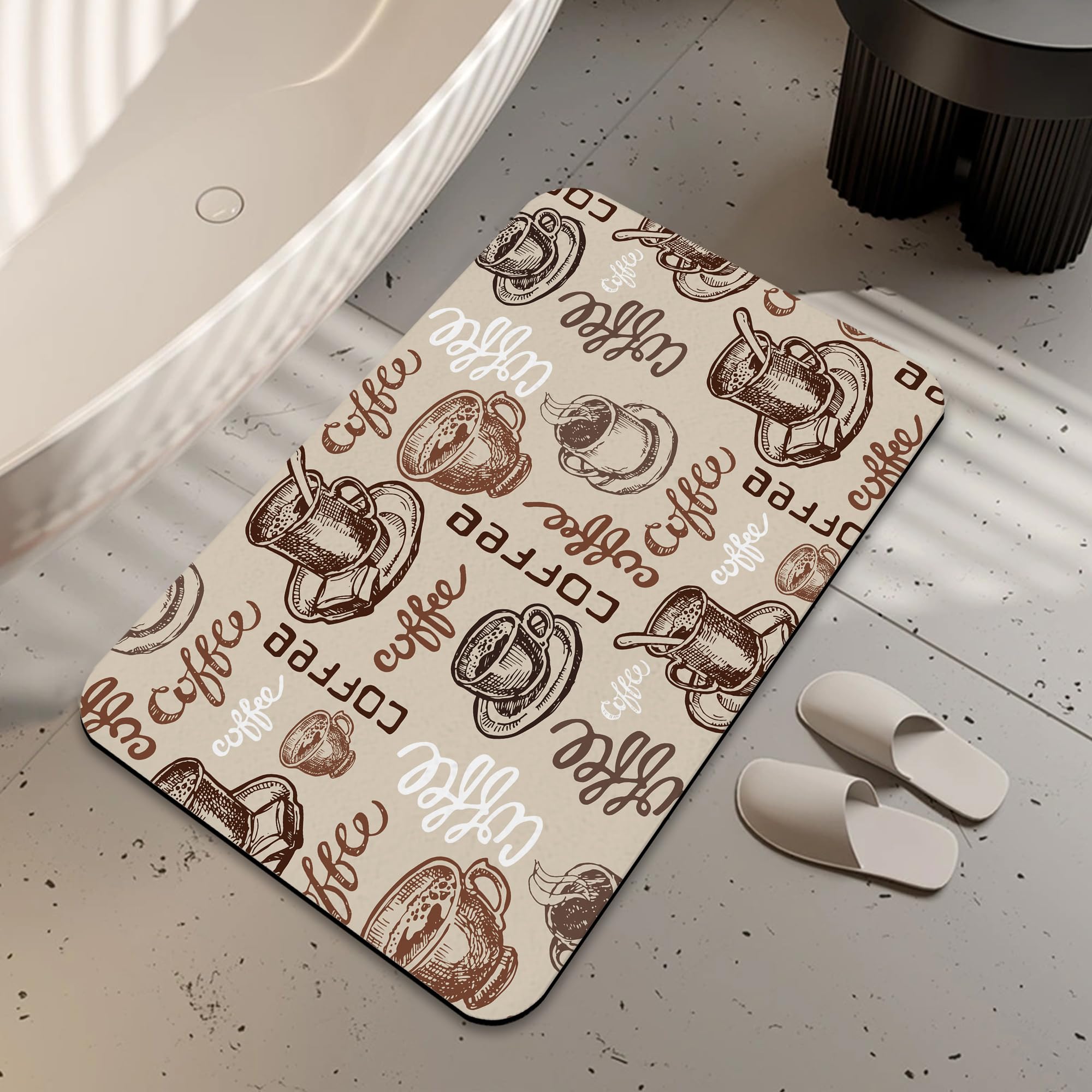 LUOENY Bath Mat Non Slip Backing Thin Coffee Cups Bathroom Rug Fit Under Door Quick Dry Absorbent Bathroom Floor Mat Shower Rug for in Front of Bathtub Shower 75x43 cm