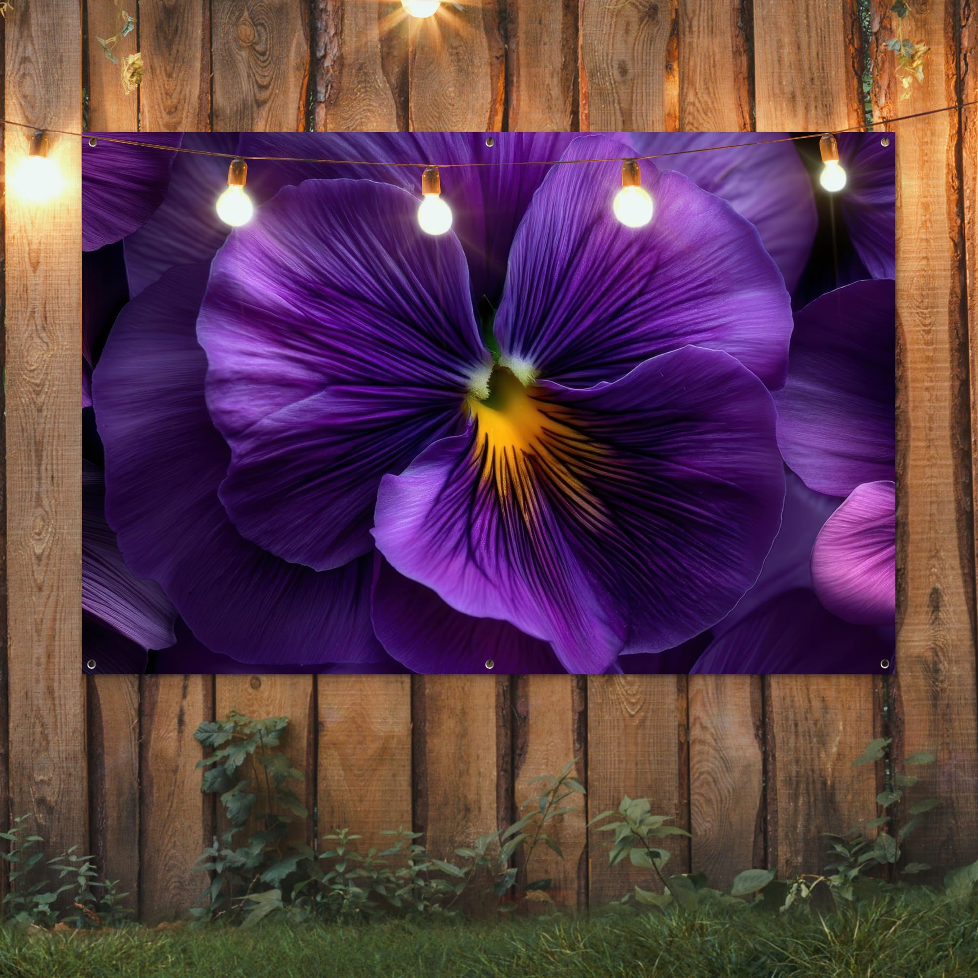 MuchoWow© Decoracion Jardin Exterior Decoración Pared Póster De Jardín | 180x120 cm - Balcón Wall Decoration Patio Posters Decorativos Terraza Morado - Violín - Profundidad