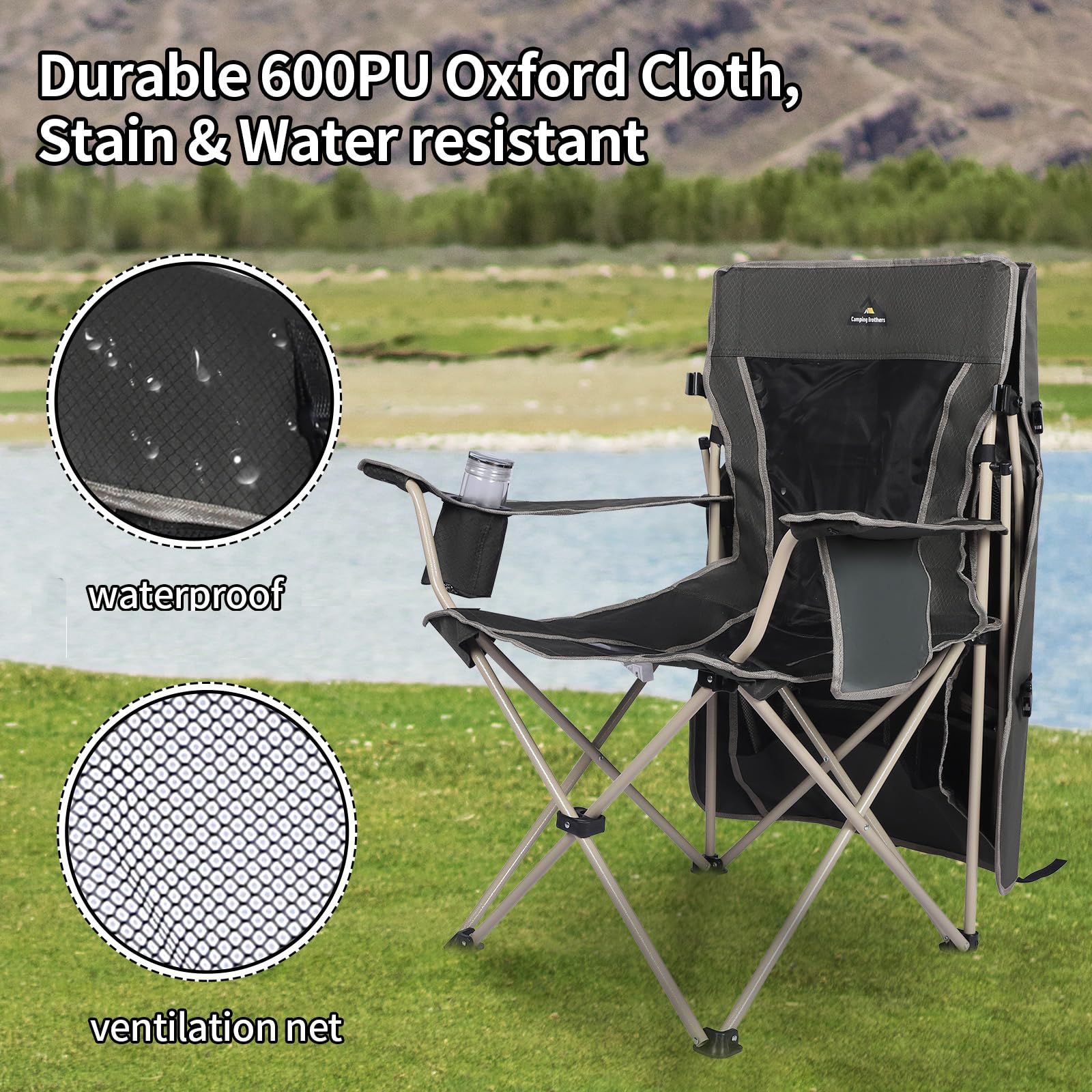 Silla de Camping con toldo de Sombra, Silla de Patio Plegable al Aire Libre, Incluye Parasol retráctil, portavasos y Bolsillos Laterales (Verde Militar)
