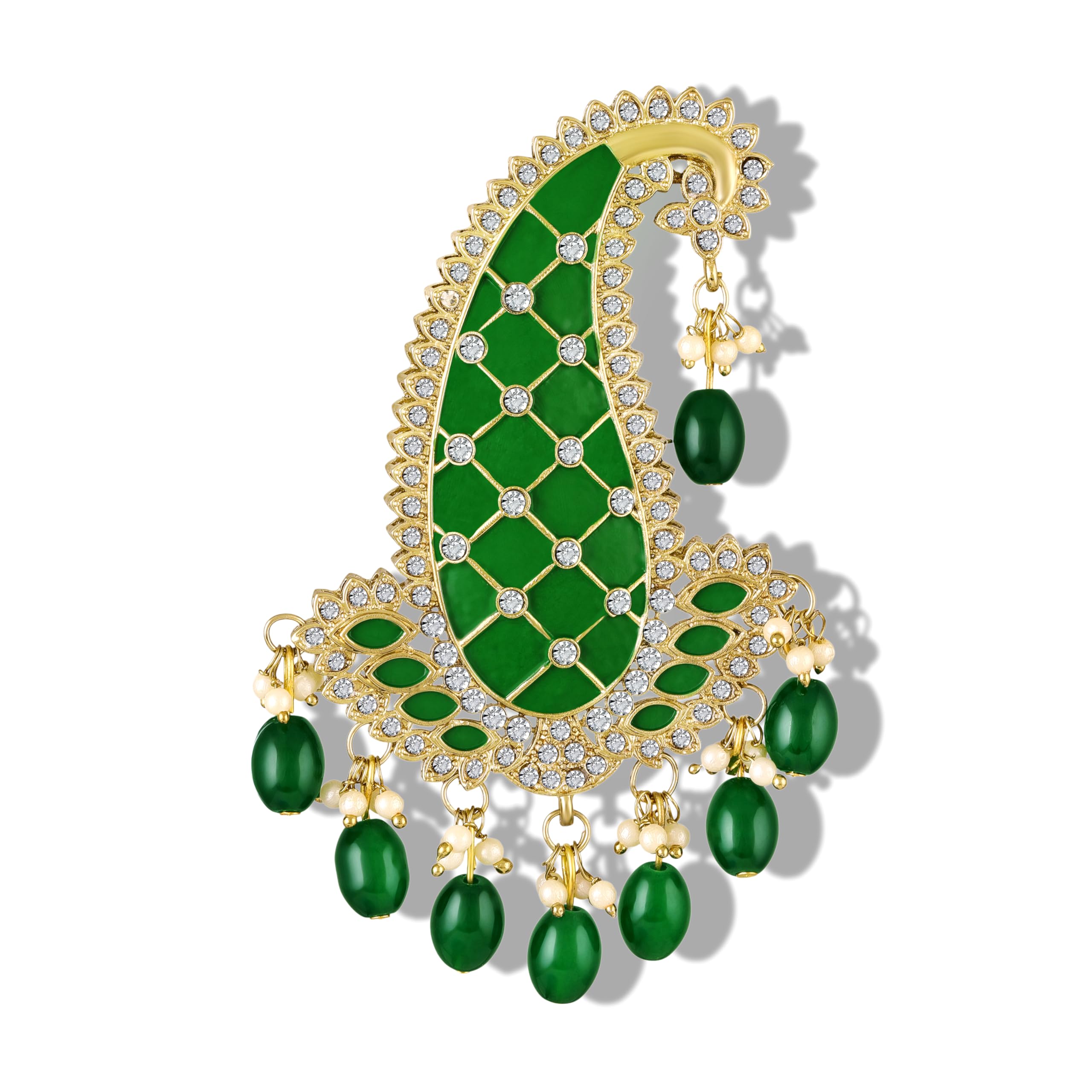 Royal Green Meenakari Enamelled Kalangi with White Crystals (Pagdi/Safa Brooch) for Groom (KL1001028GGre)-image-13