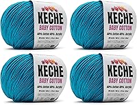 Vista 49 de Keche Hilo de algodón, 60% algodón, 40% hilo acrílico, hilo de algodón suave para ganchillo y tejer, hilo amigurumi, 4 madejas/bolas