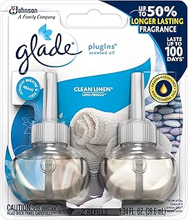 Glade PlugIns Refills Air Freshener, Scented and Essential Oils for Home and Bathroom, Clean Linen, 1.34 Oz, 2 Count (Pack of 3)