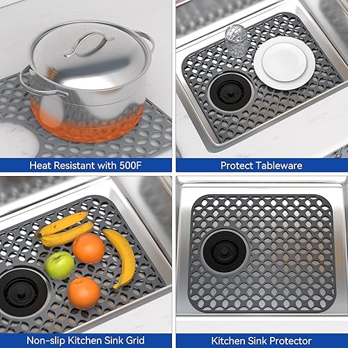 Miniatura 5 de TOOVEM - 2 alfombrillas protectoras de silicona antideslizantes resistentes al calor para la parte inferior del fregadero de porcelana de acero