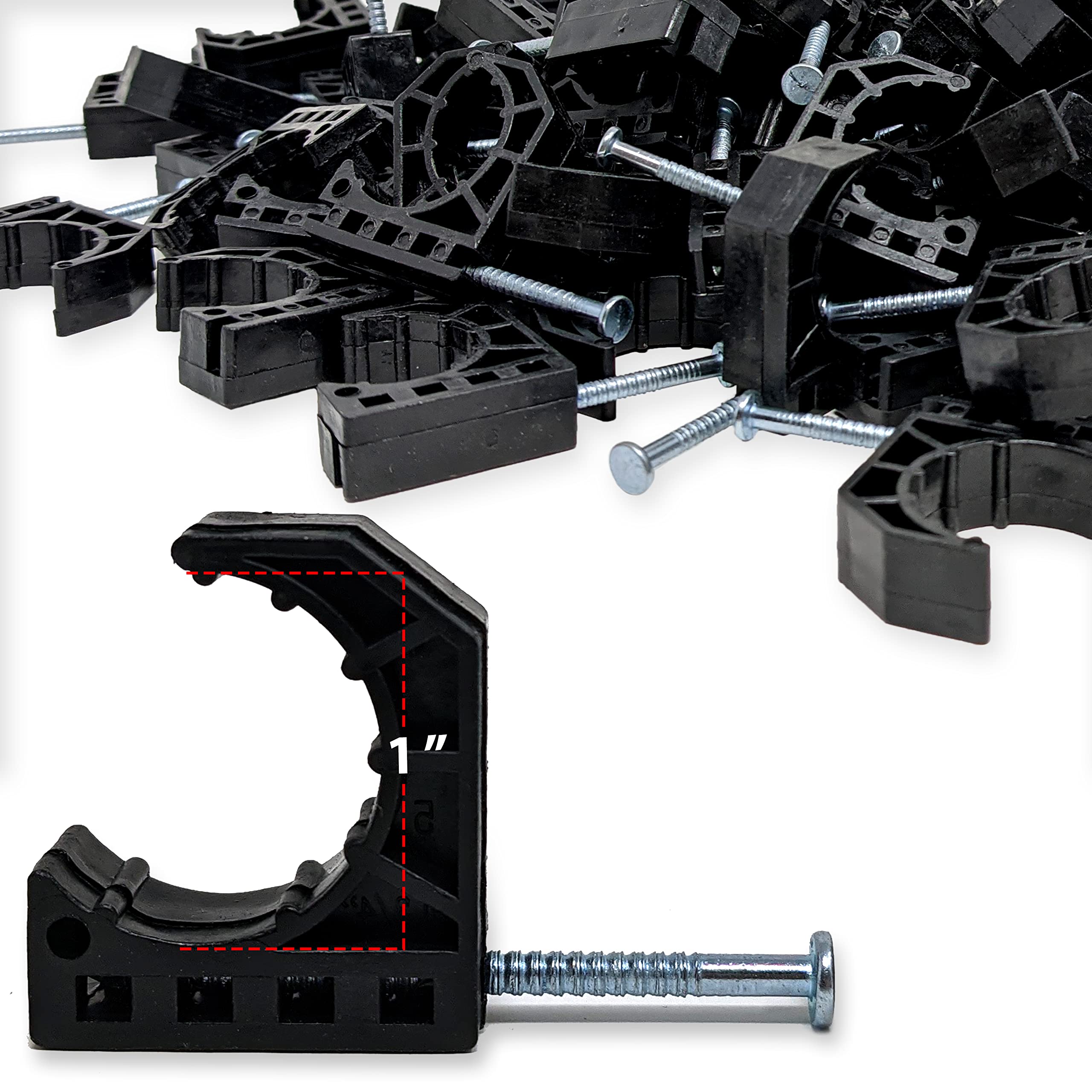 D.N. Group Enterprise Inc.1-inch Half Clamps J-Hook with Nail, 25 Pieces Black J-Clamp for 1" Tubing Pipe Support J-Clips Tubing Fastener